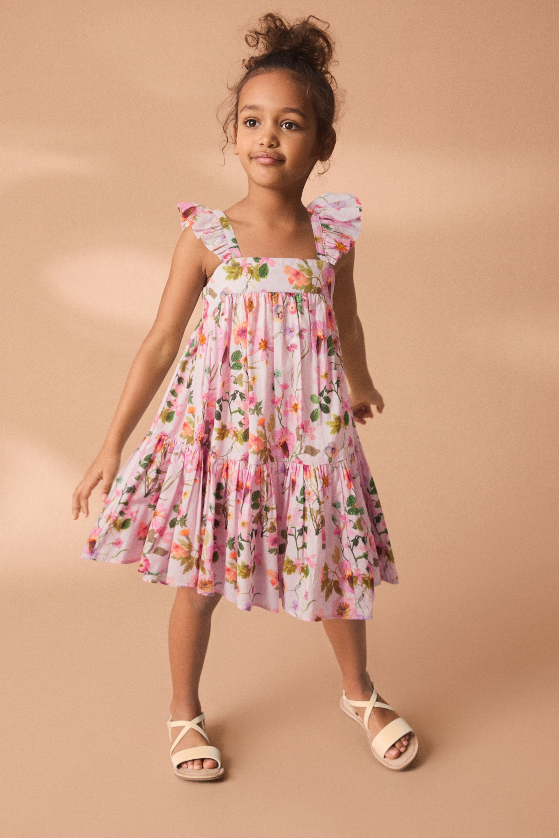 Pink Floral Printed Tiered Dress (3-16yrs) - Image 2 of 5