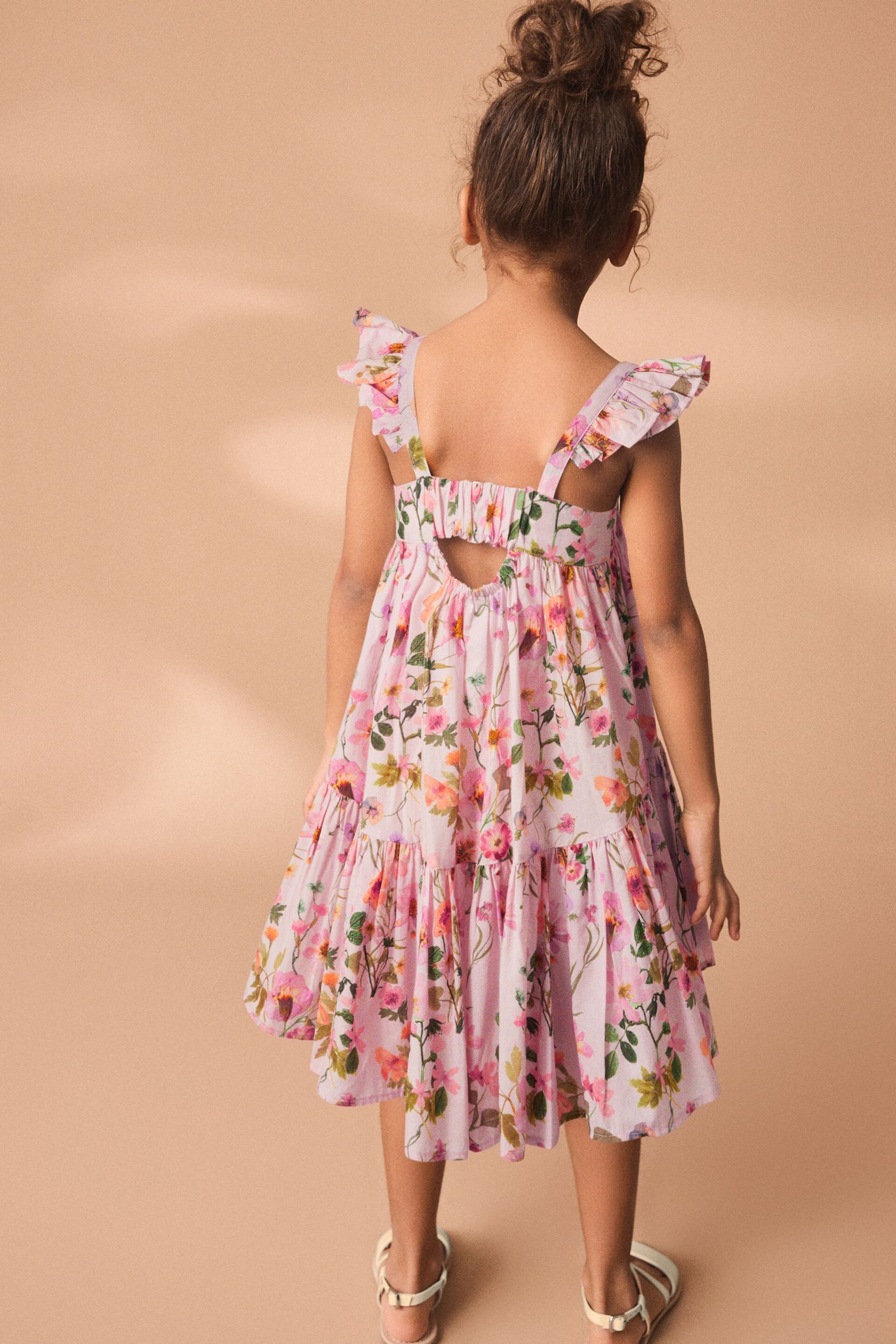 Pink Floral Printed Tiered Dress (3-16yrs) - Image 3 of 5