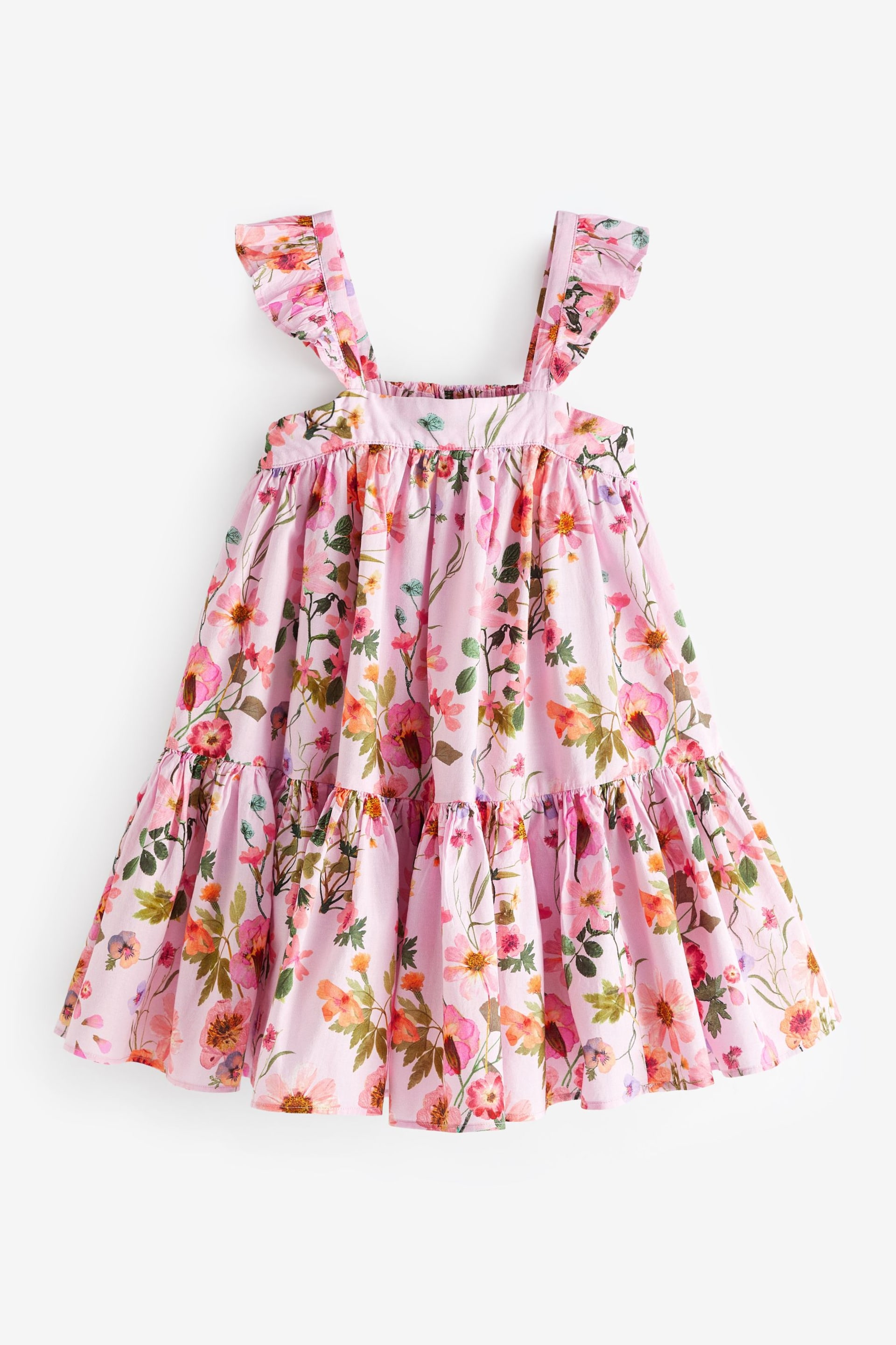 Pink Floral Printed Tiered Dress (3-16yrs) - Image 4 of 5