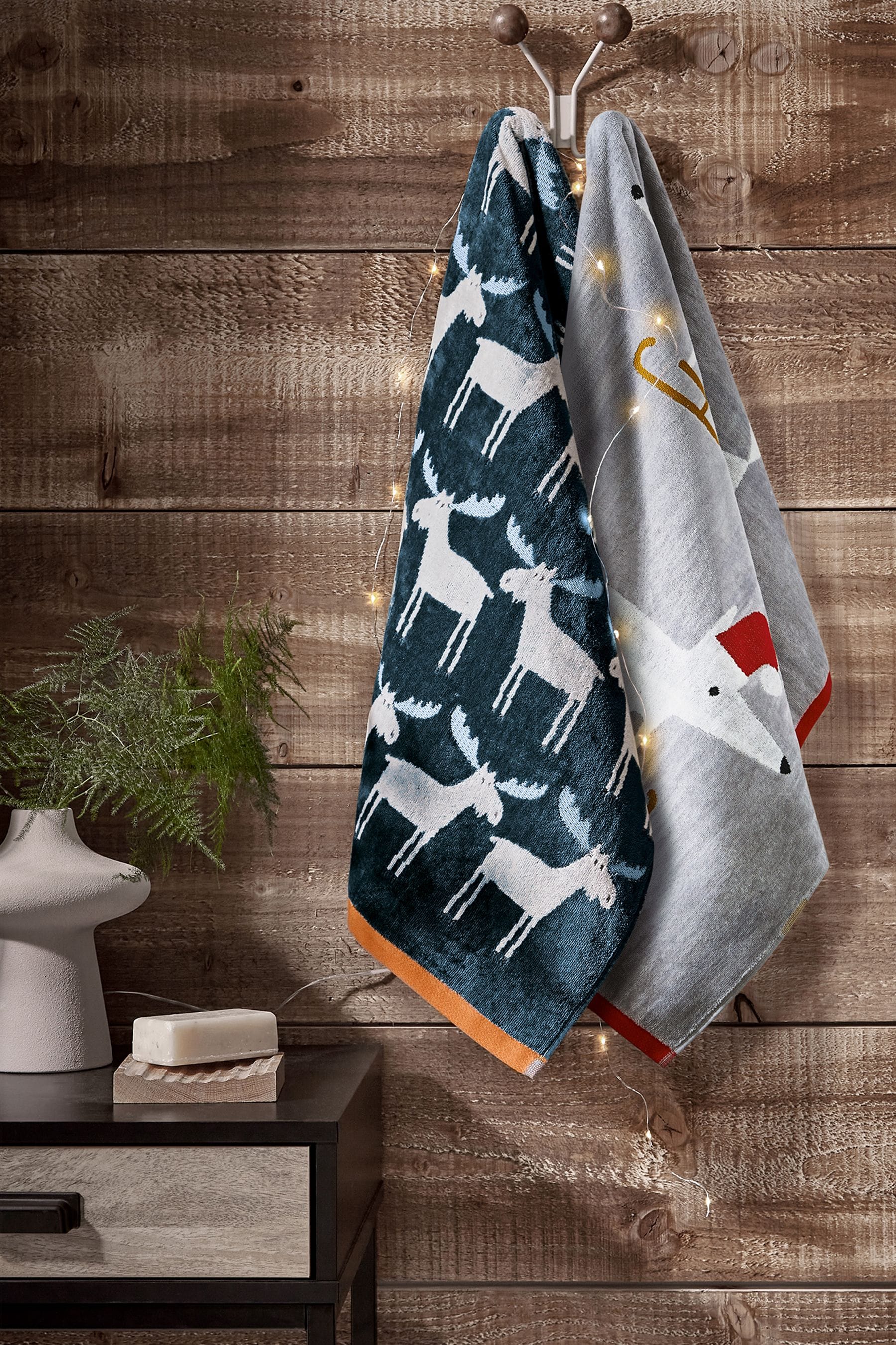Buy Scion Set of 2 Grey Mr Fox Christmas Hand Towels from Next Ireland