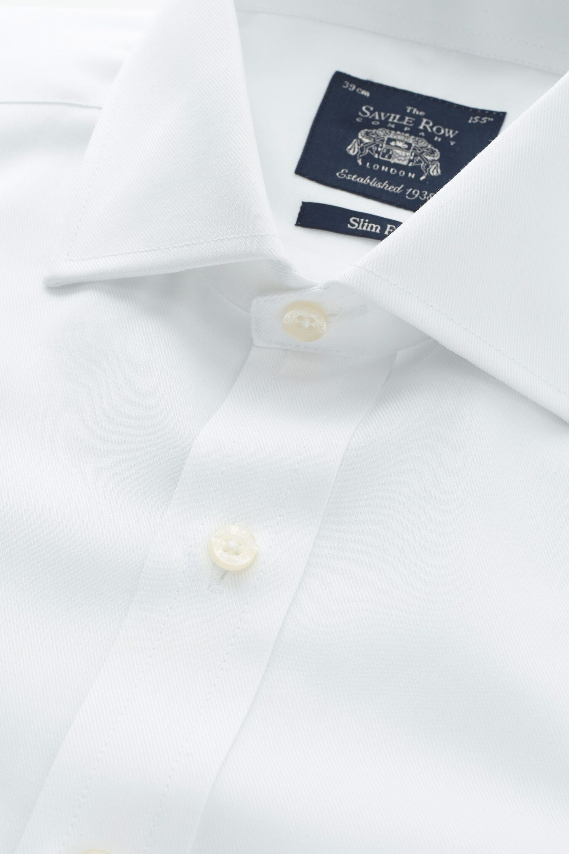 Savile Row Co White Fine Twill Slim Fit Double Cuff Shirt - Image 4 of 6