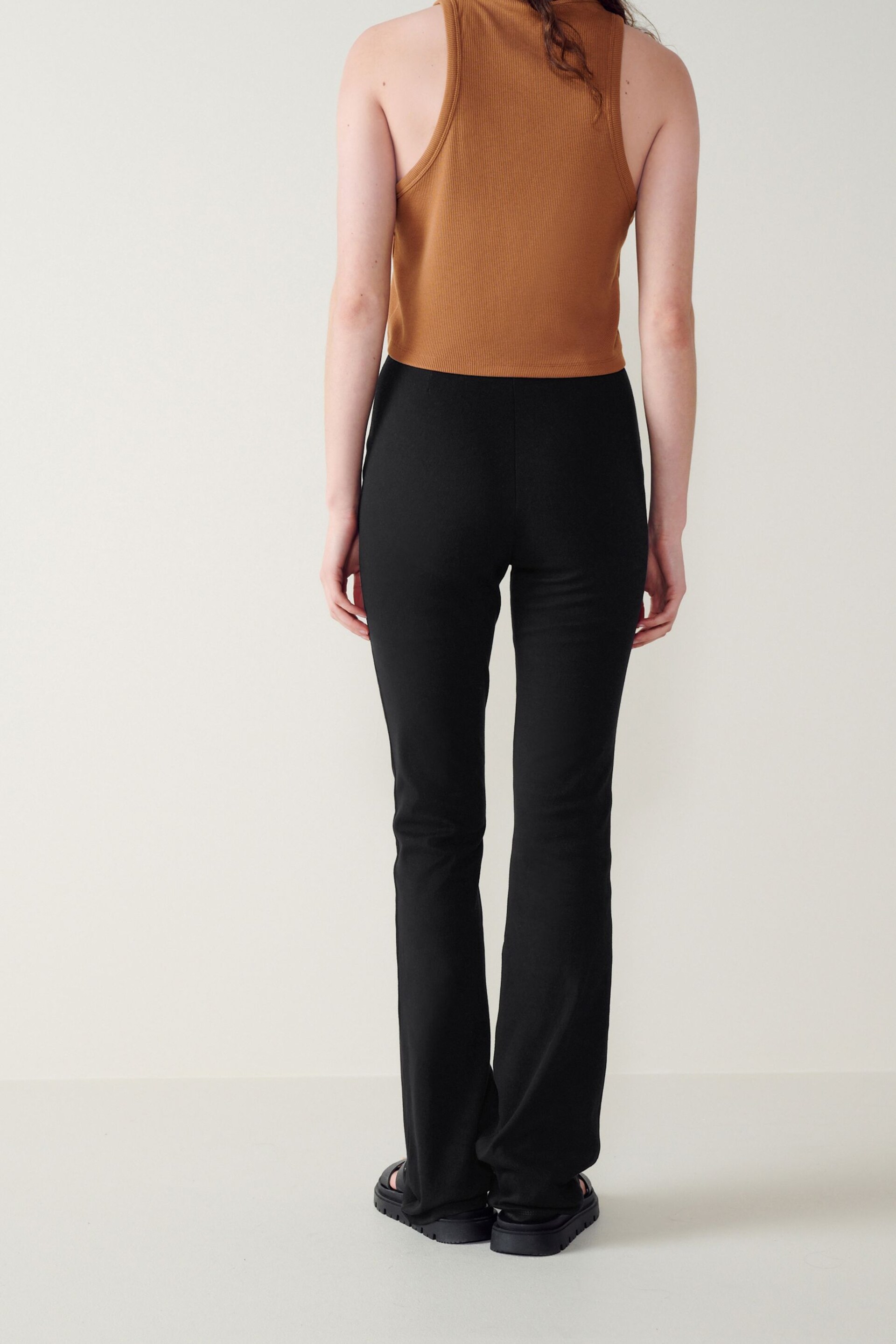 Black Jersey Denim Flared Leggings - Image 3 of 6