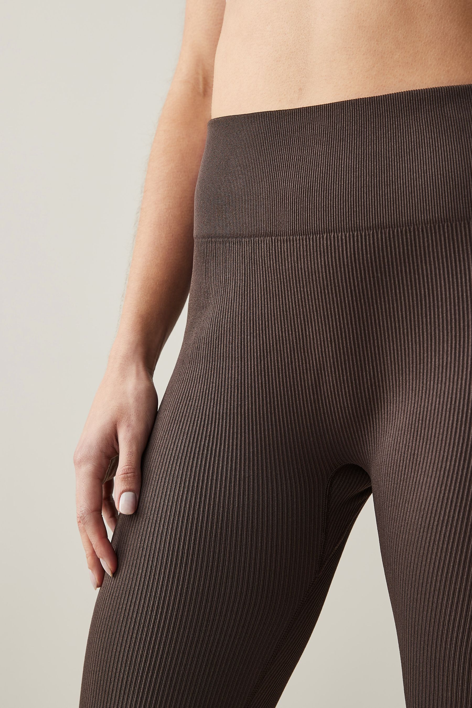 Buy Chocolate Brown Ribbed Seamless High Waist Leggings from the Next UK online shop