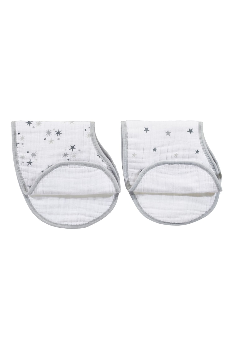 aden + anais White Burpy Cotton Muslin Twinkle Bibs 2 Pack - Image 1 of 4