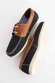 Tan Brown/Navy Blue Leather Boat Shoes - Image 4 of 6