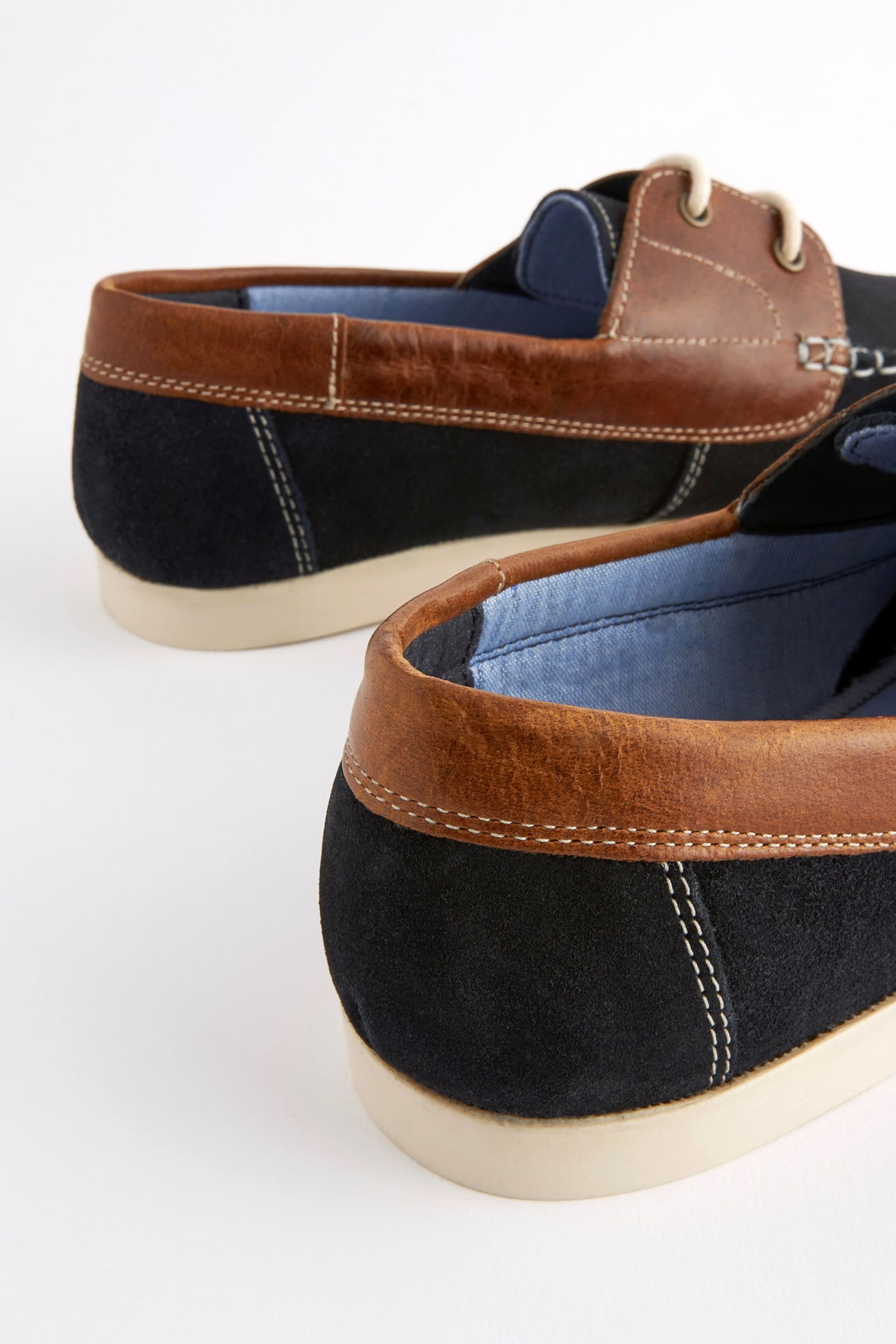 Tan Brown/Navy Blue Leather Boat Shoes - Image 6 of 6