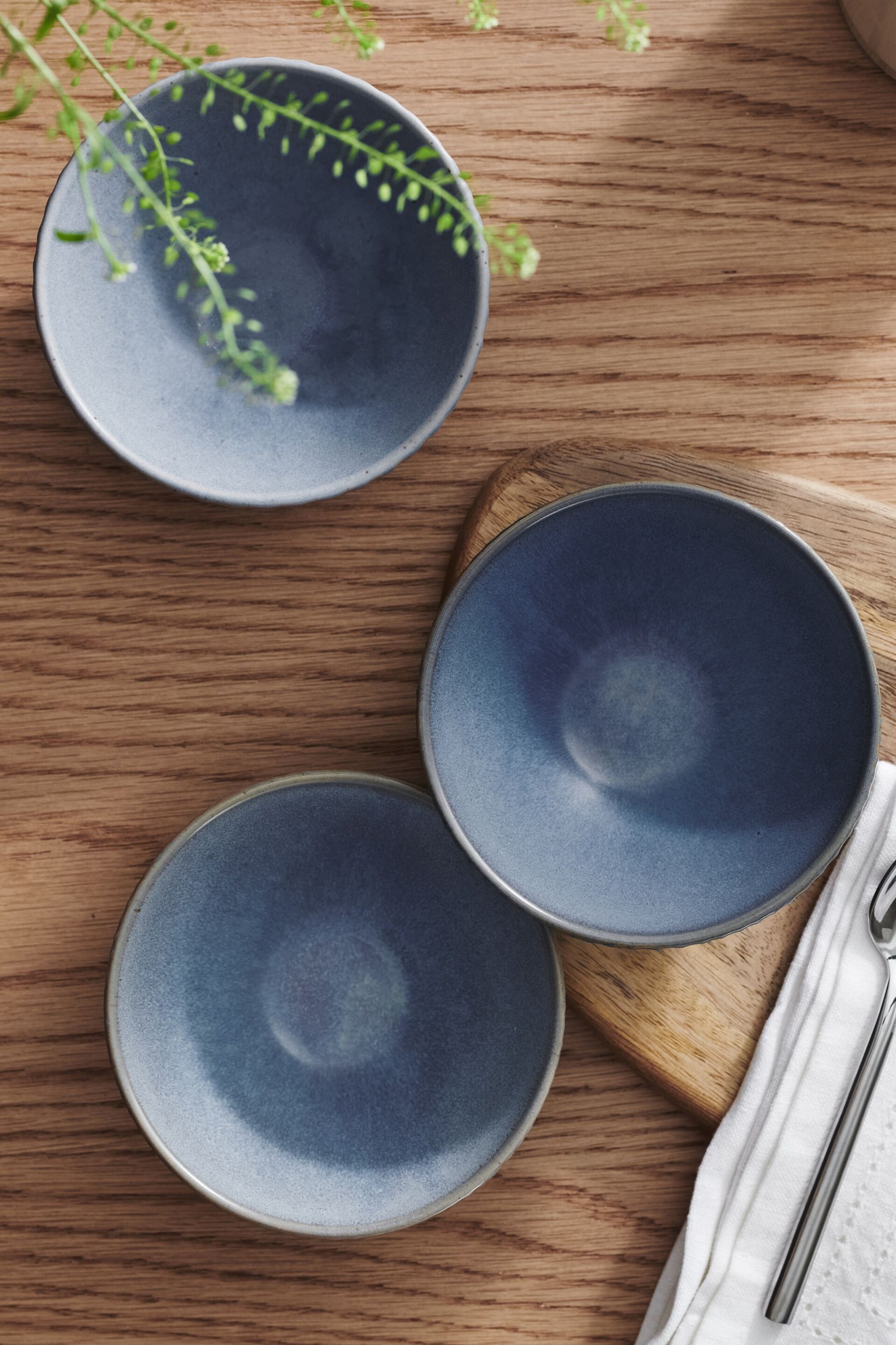 Set of 3 Blue Reactive Glaze Nibble and Dip Bowls - Image 3 of 6