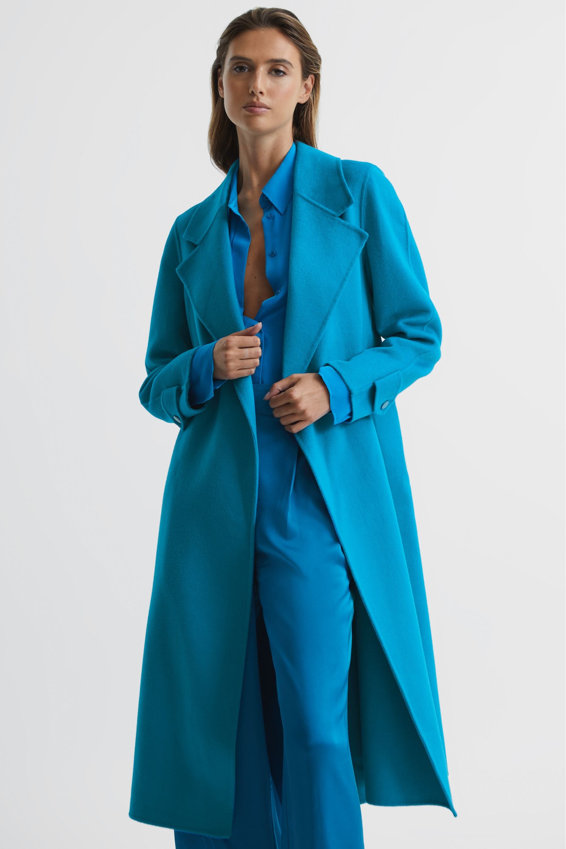 Buy Reiss Blue Agnes Belted Blindseam Wool Longline Coat from the Next UK online shop