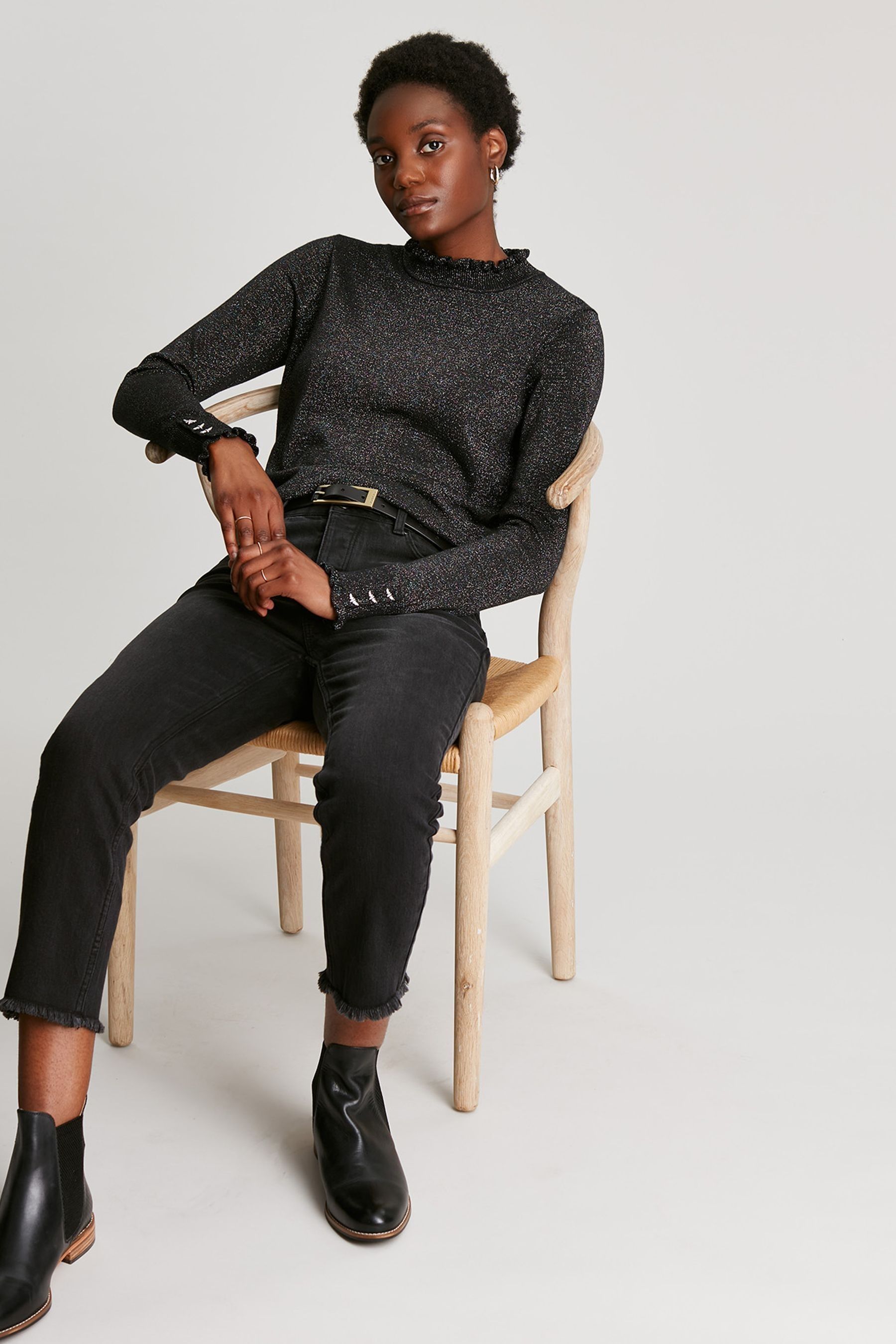 Joules Gabrielle Black Frill Neck Jumper