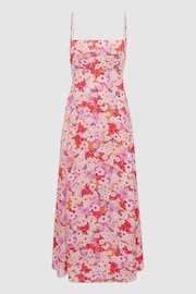 Reiss Pink Print Bonnie Petite Floral Print Fitted Midi Dress - Image 2 of 6