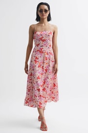 Reiss Pink Print Bonnie Petite Floral Print Fitted Midi Dress - Image 3 of 6