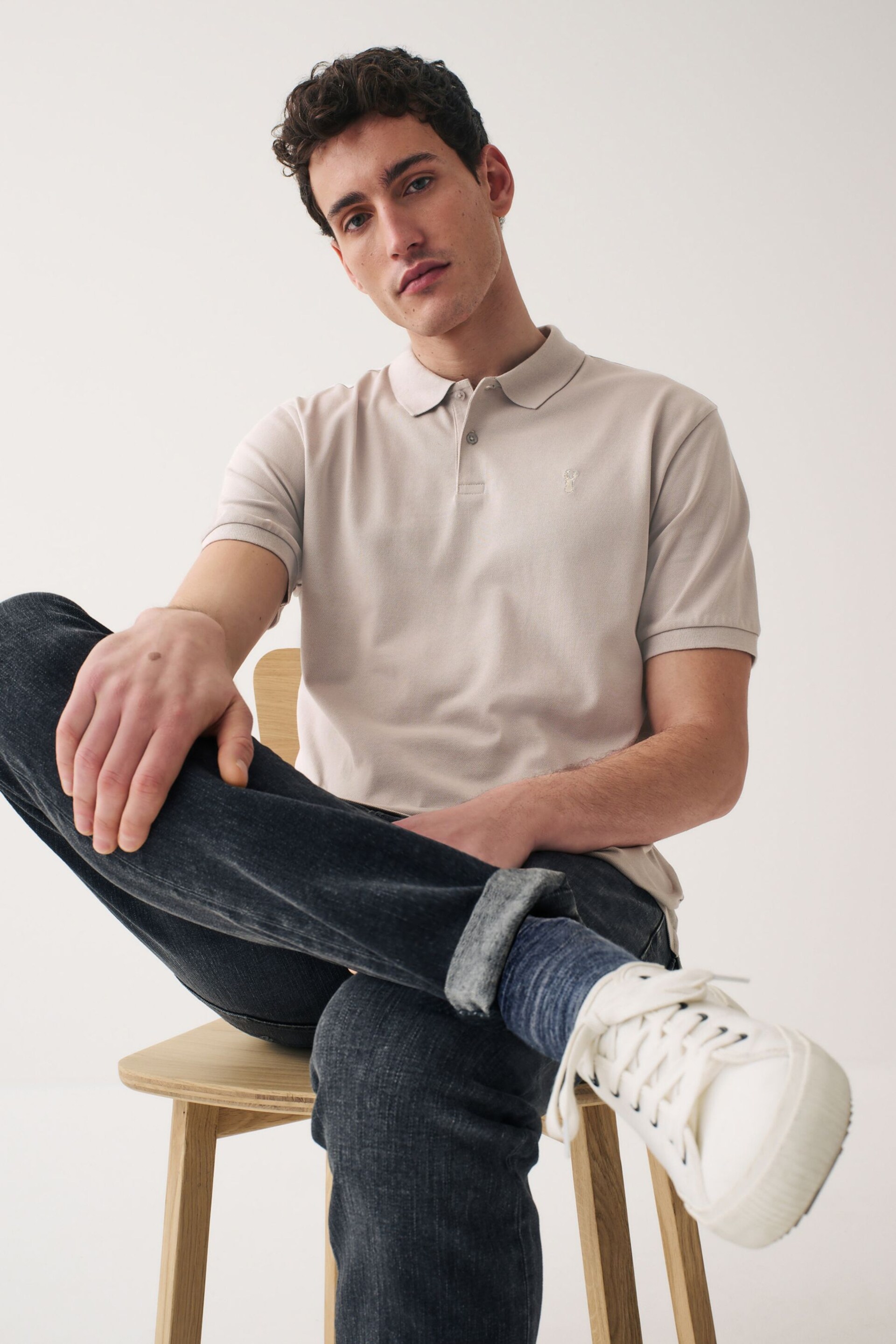 Neutral Regular Fit Short Sleeve Pique Polo Shirt - Image 1 of 5