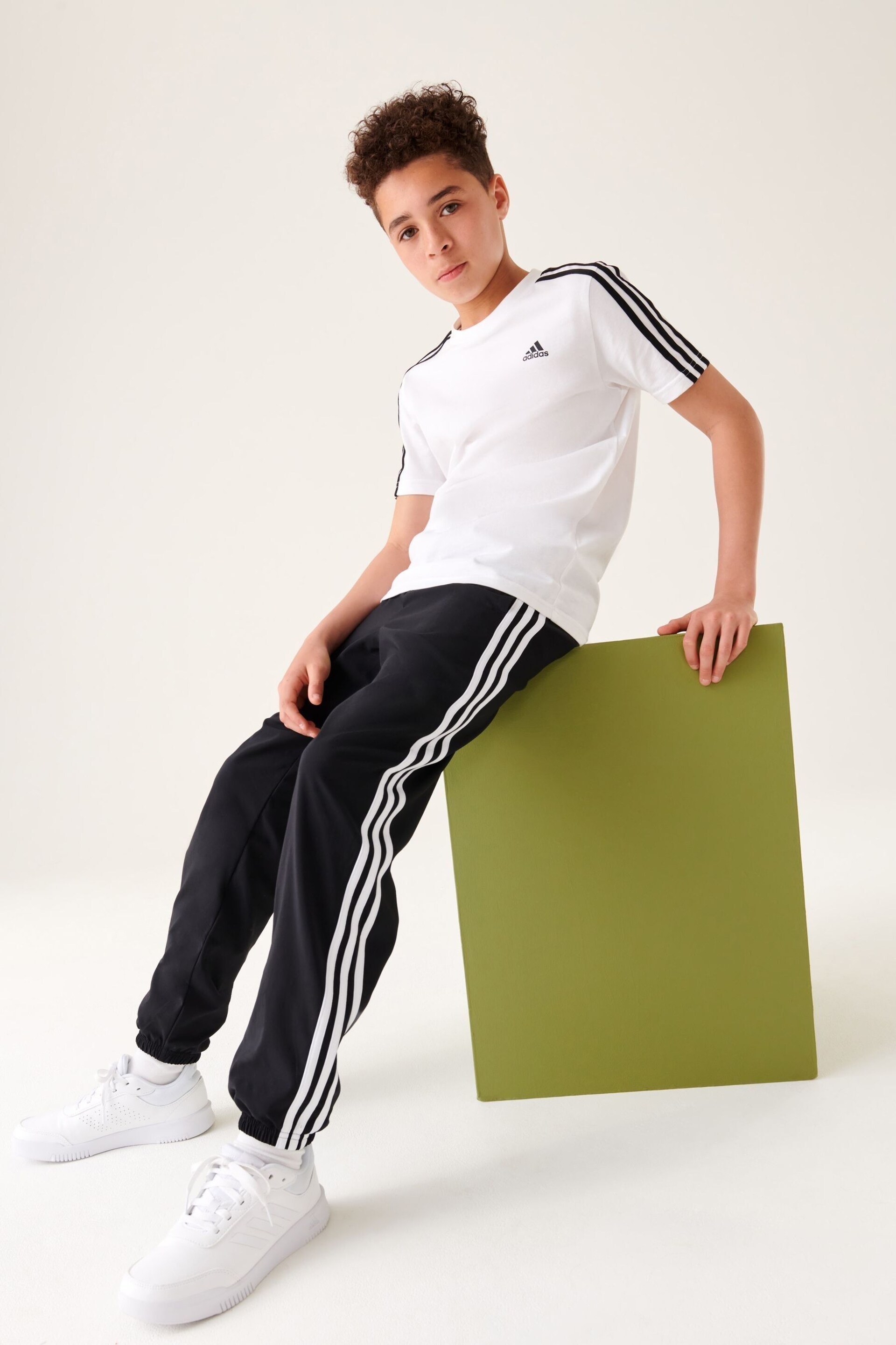 adidas White Essentials 3-Stripes Cotton T-Shirt - Image 2 of 10