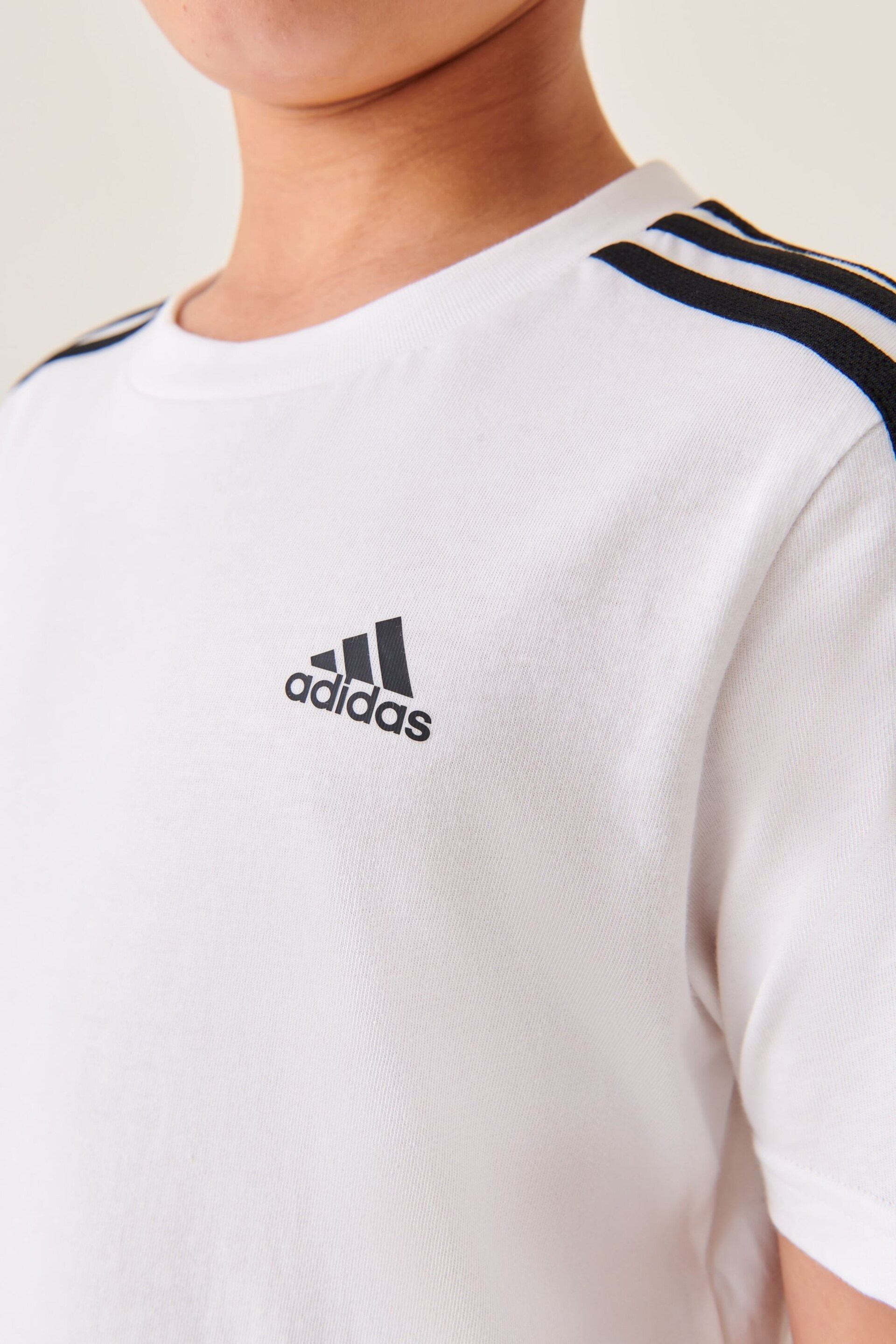 adidas White Essentials 3-Stripes Cotton T-Shirt - Image 5 of 10