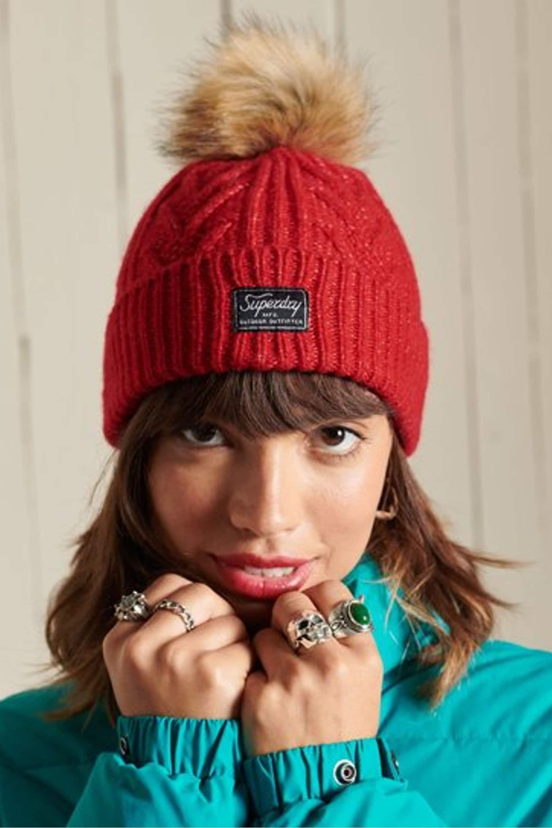 Superdry Red Cable Lux Beanie - Image 3 of 3
