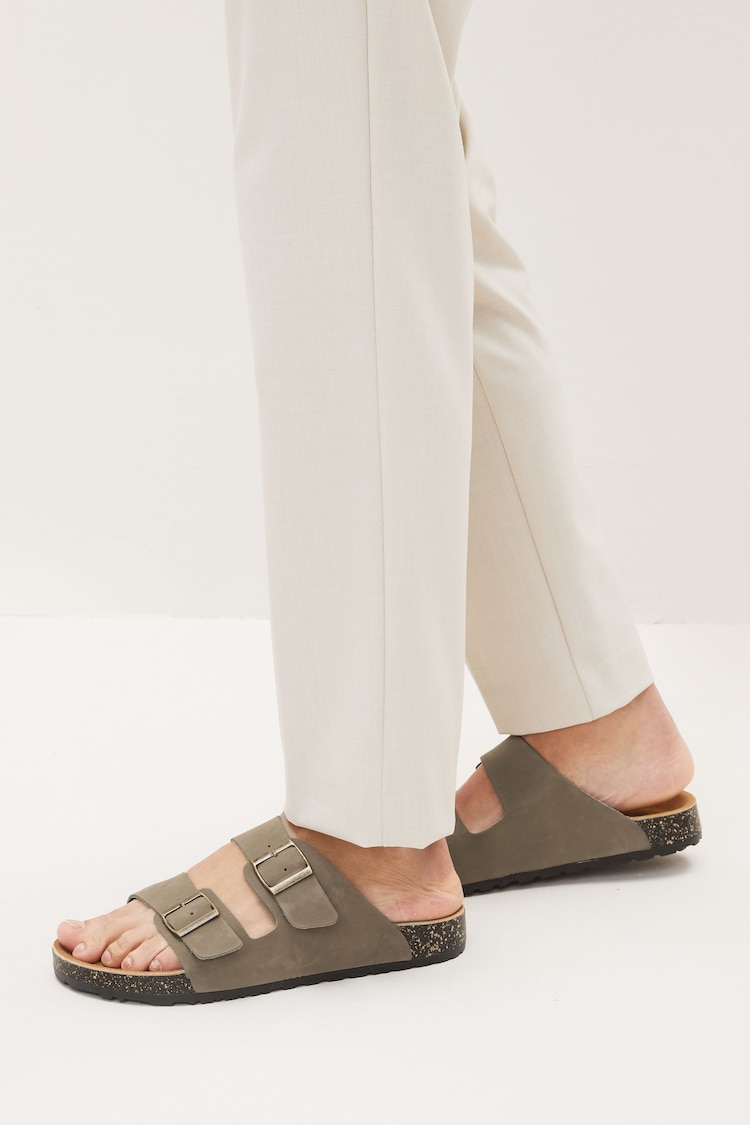 Taupe Leather Two Buckle Sandals - Image 1 of 6
