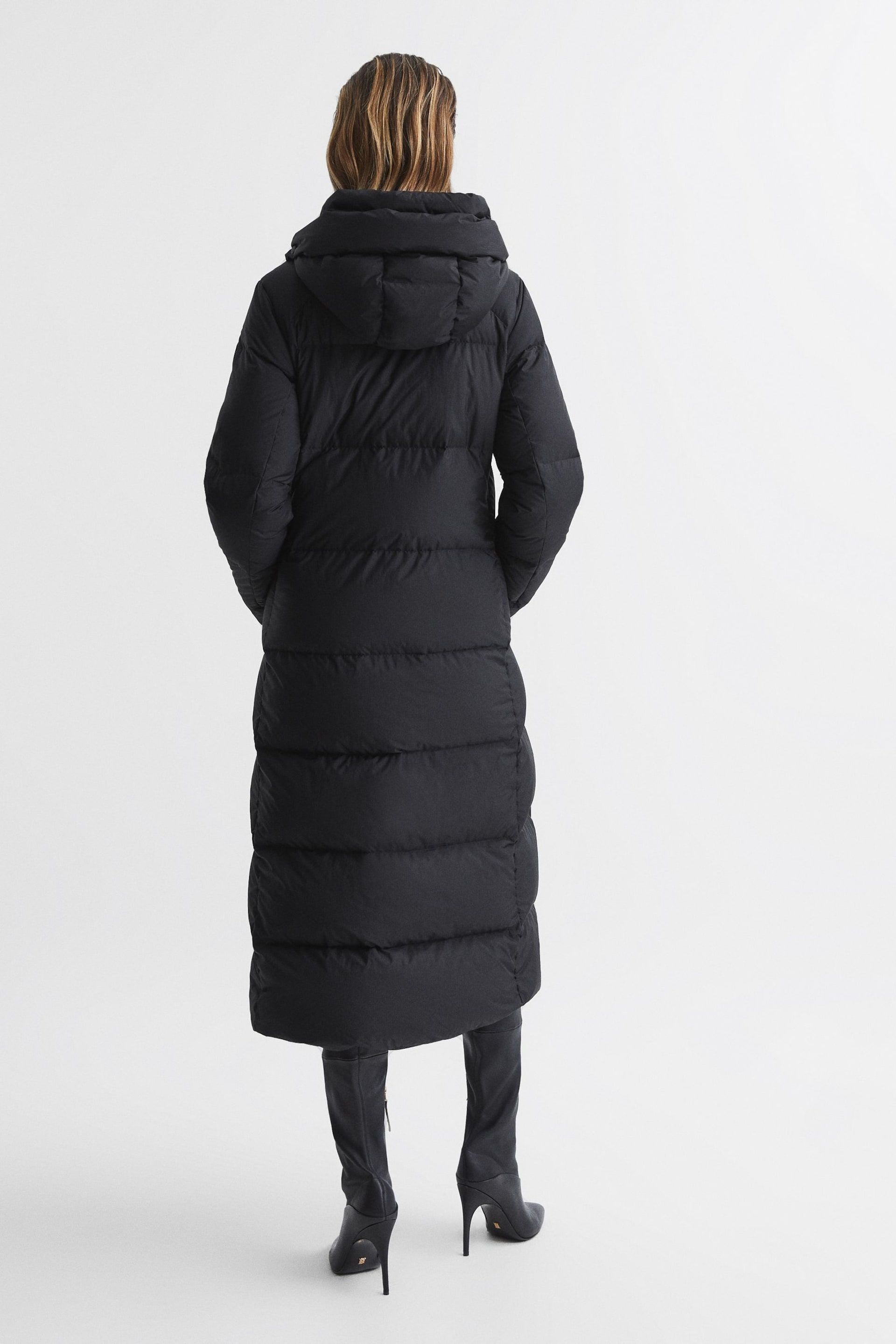 Reiss Black Tilde Longline Hooded Puffer Coat - Image 5 of 8