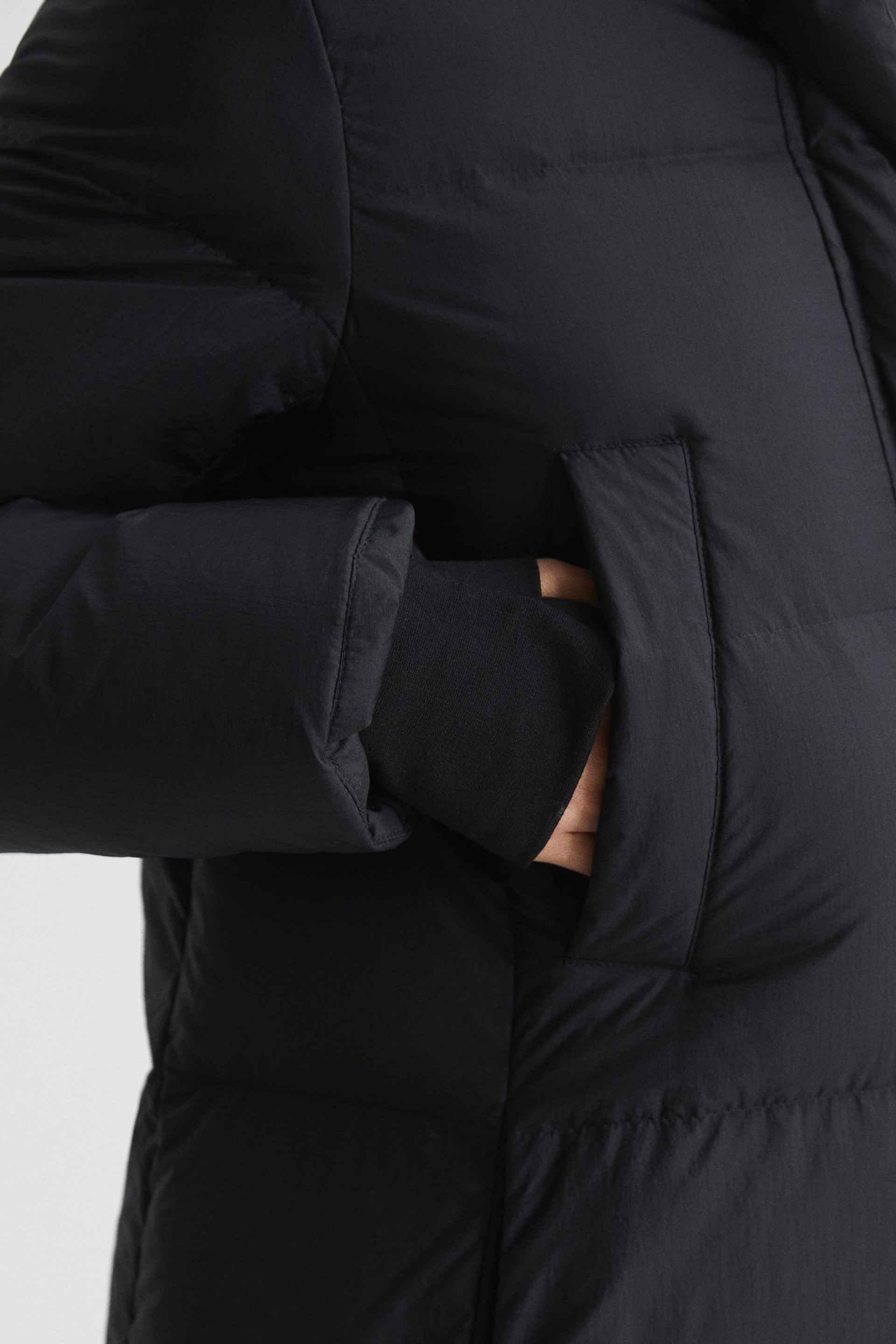 Reiss Black Tilde Longline Hooded Puffer Coat - Image 8 of 8