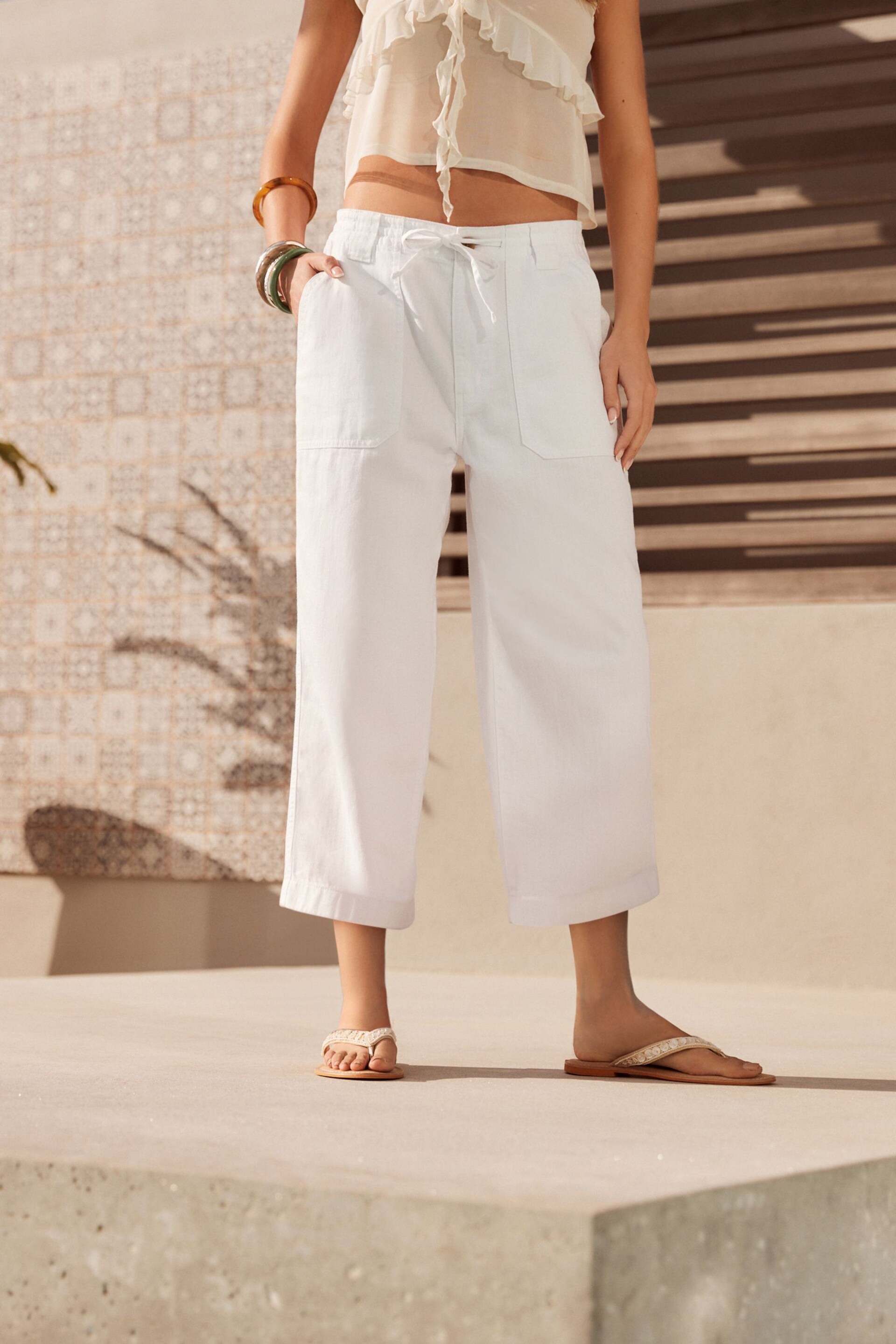 White Cargo Utility Cropped Lightweight Trousers - Image 2 of 6