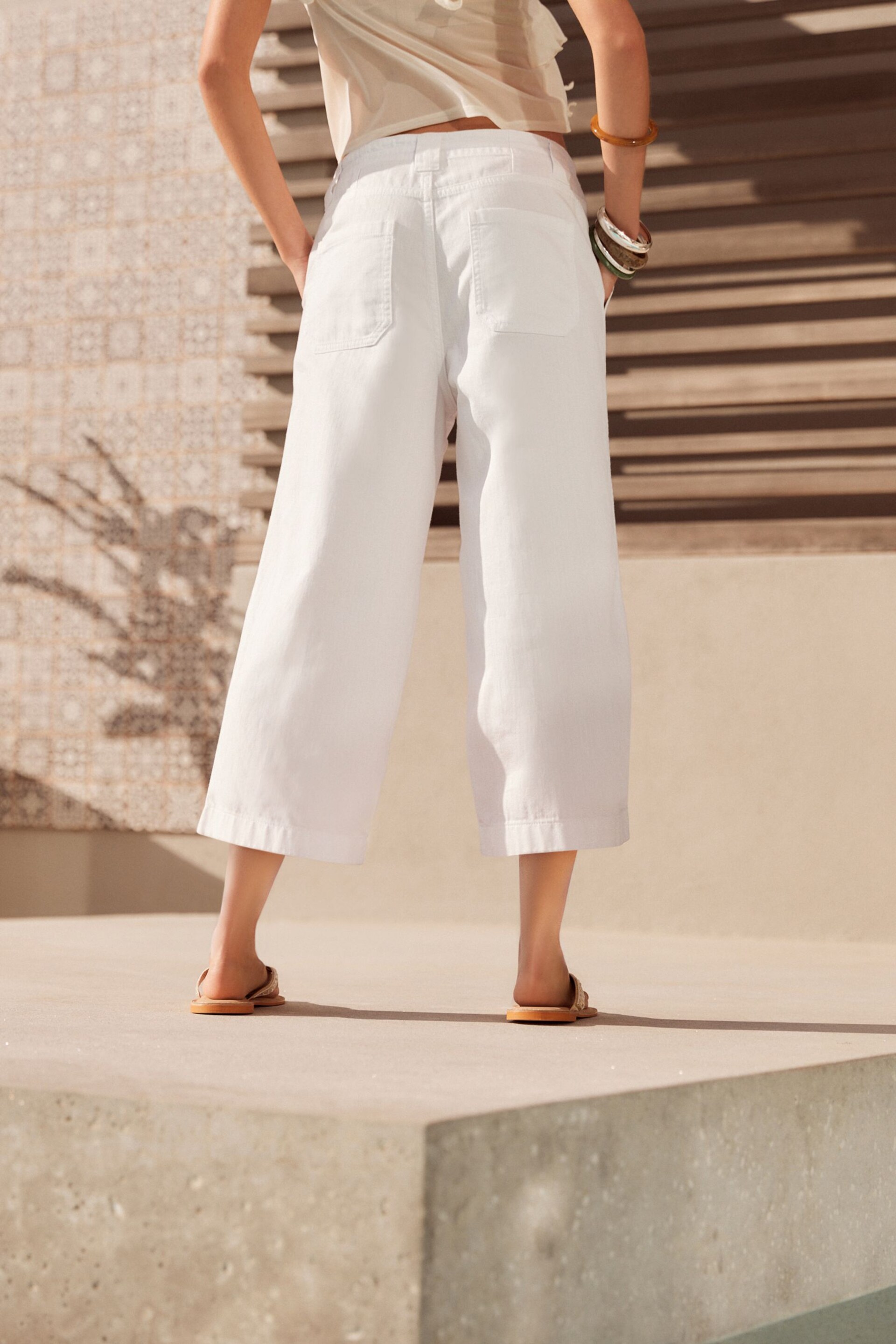 White Cargo Utility Cropped Lightweight Trousers - Image 3 of 6