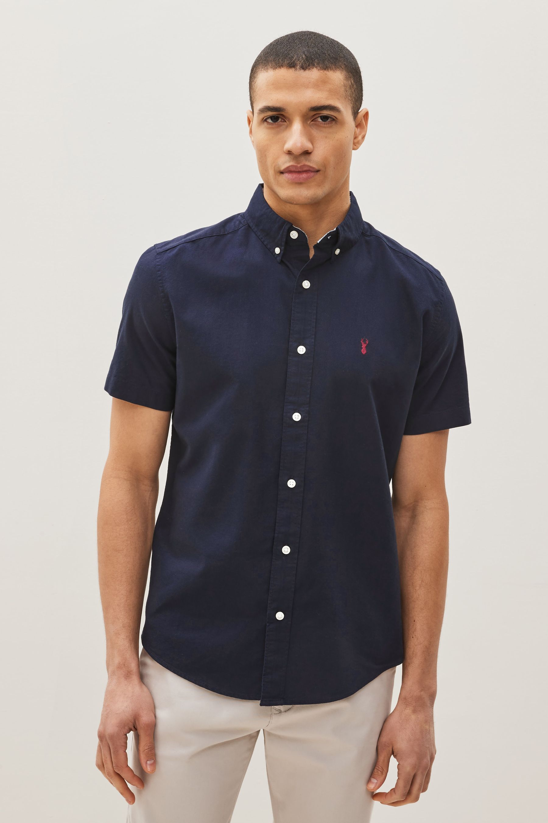 Buy Navy Blue Regular Fit Short Sleeve Oxford 100 Cotton Shirt from the Next UK online shop