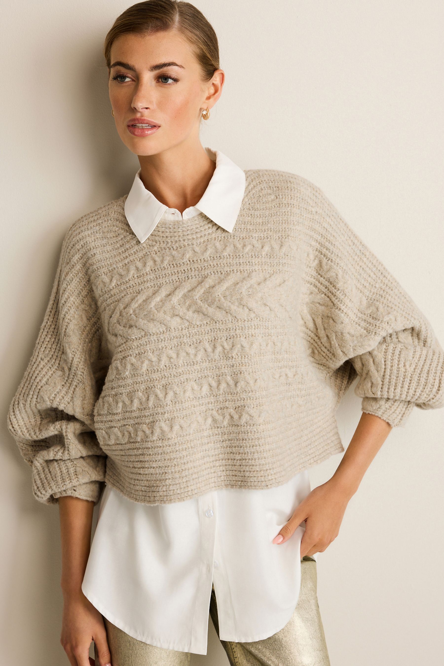 Buy Neutral Brown Shirt Layer Jumper from Next Luxembourg