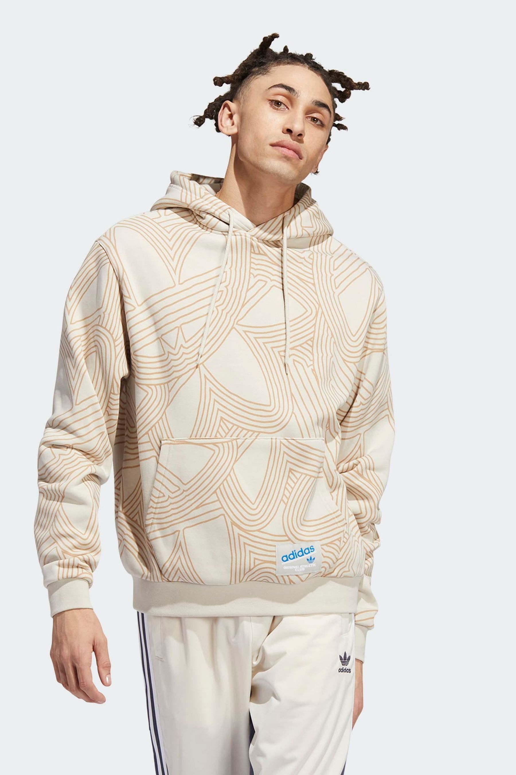 Adidas trefoil allover print pullover hoodie hotsell