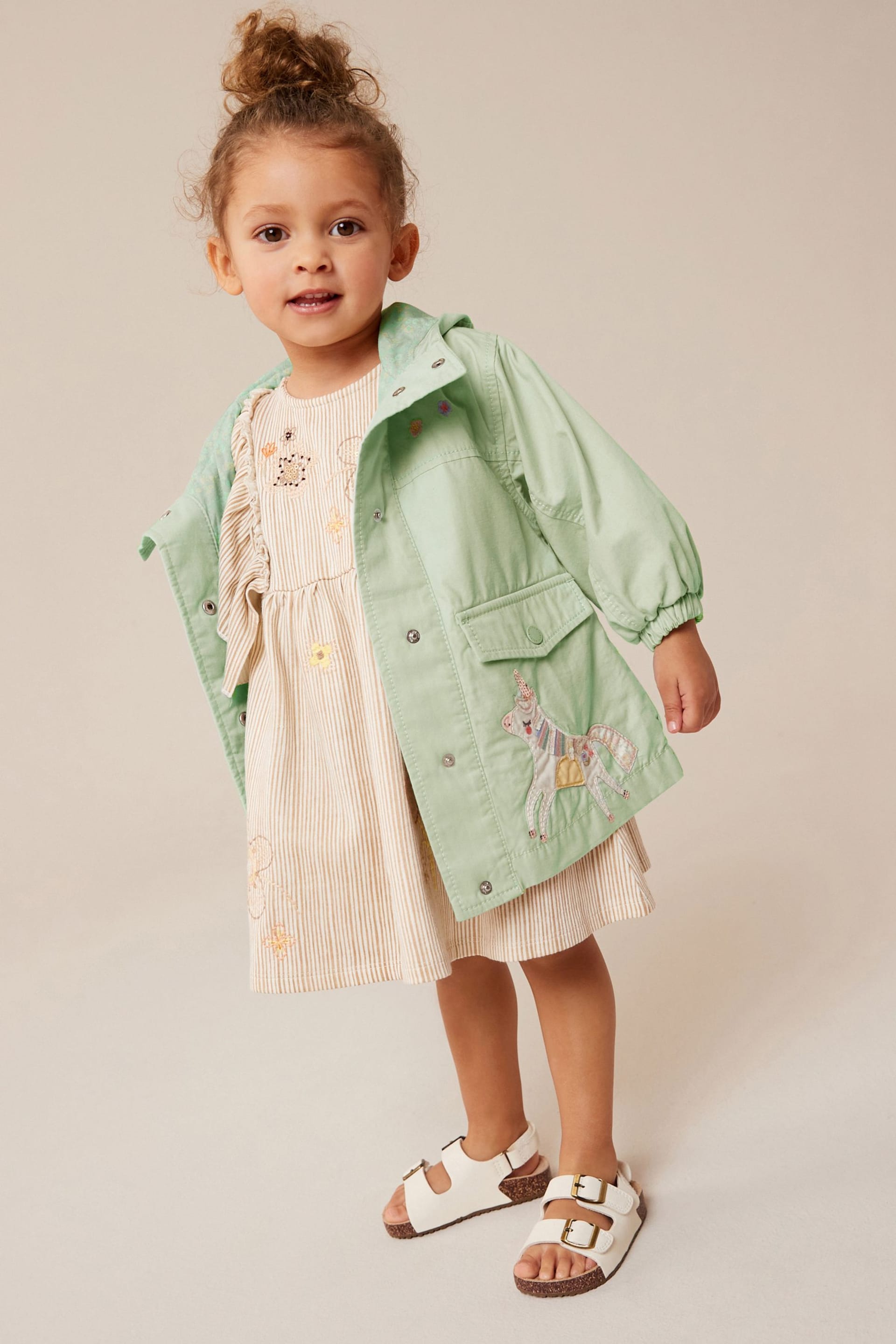Sage Green Shower Resistant Cotton Trench Coat (3mths-7yrs) - Image 2 of 7