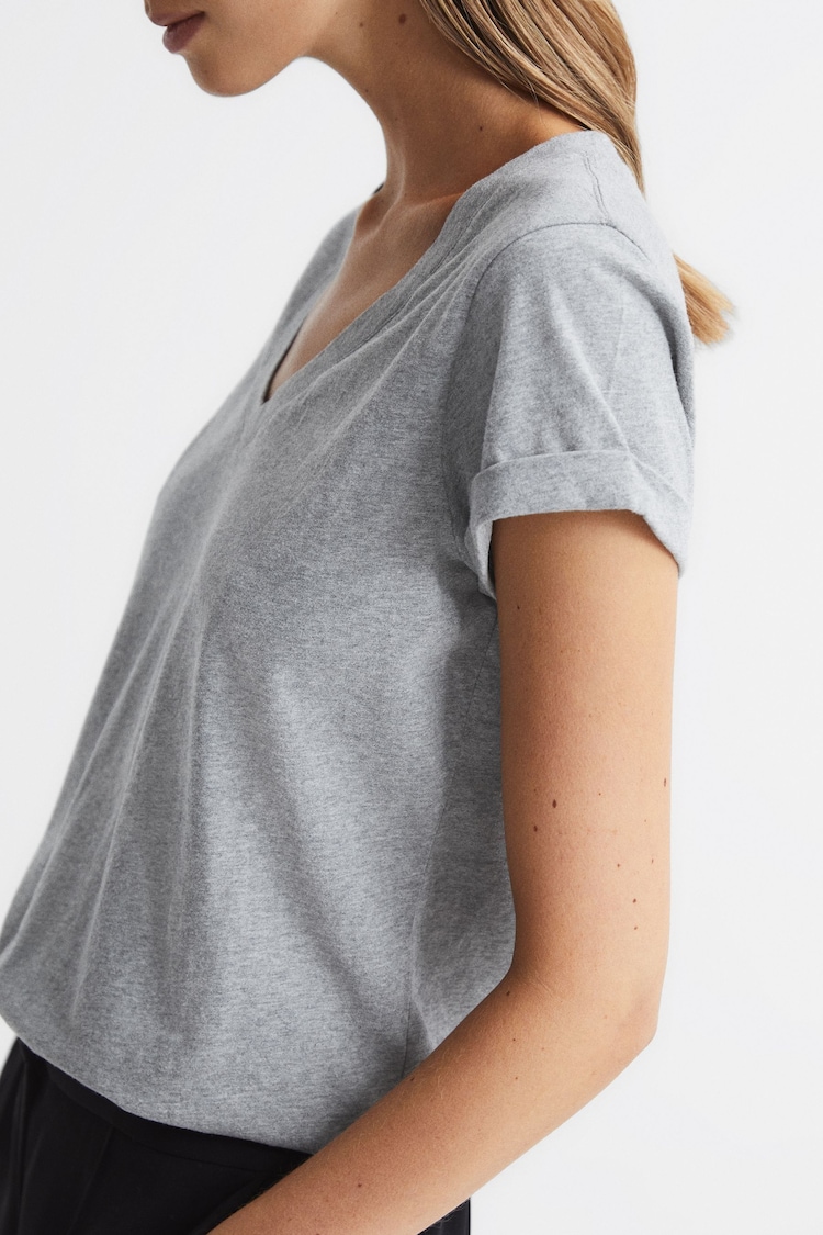 Reiss Grey Luana Cotton-Jersey V-Neck T-Shirt - Image 6 of 6