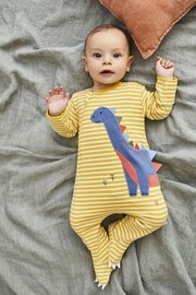 JoJo Maman Bébé Mustard Dinosaur Appliqué Zip Sleepsuit - Image 1 of 5