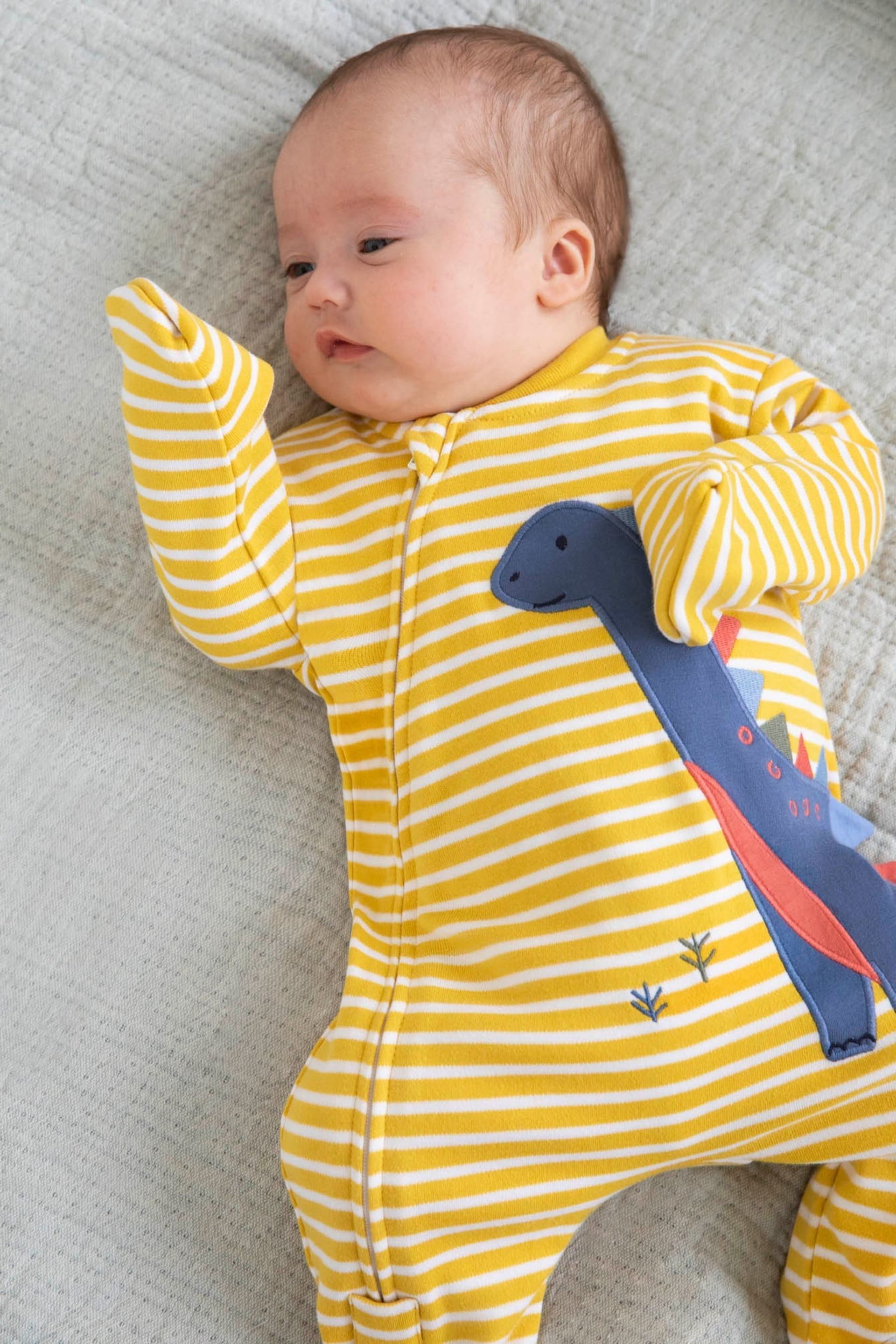 JoJo Maman Bébé Mustard Dinosaur Appliqué Zip Sleepsuit - Image 2 of 5