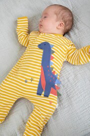 JoJo Maman Bébé Mustard Dinosaur Appliqué Zip Sleepsuit - Image 3 of 5