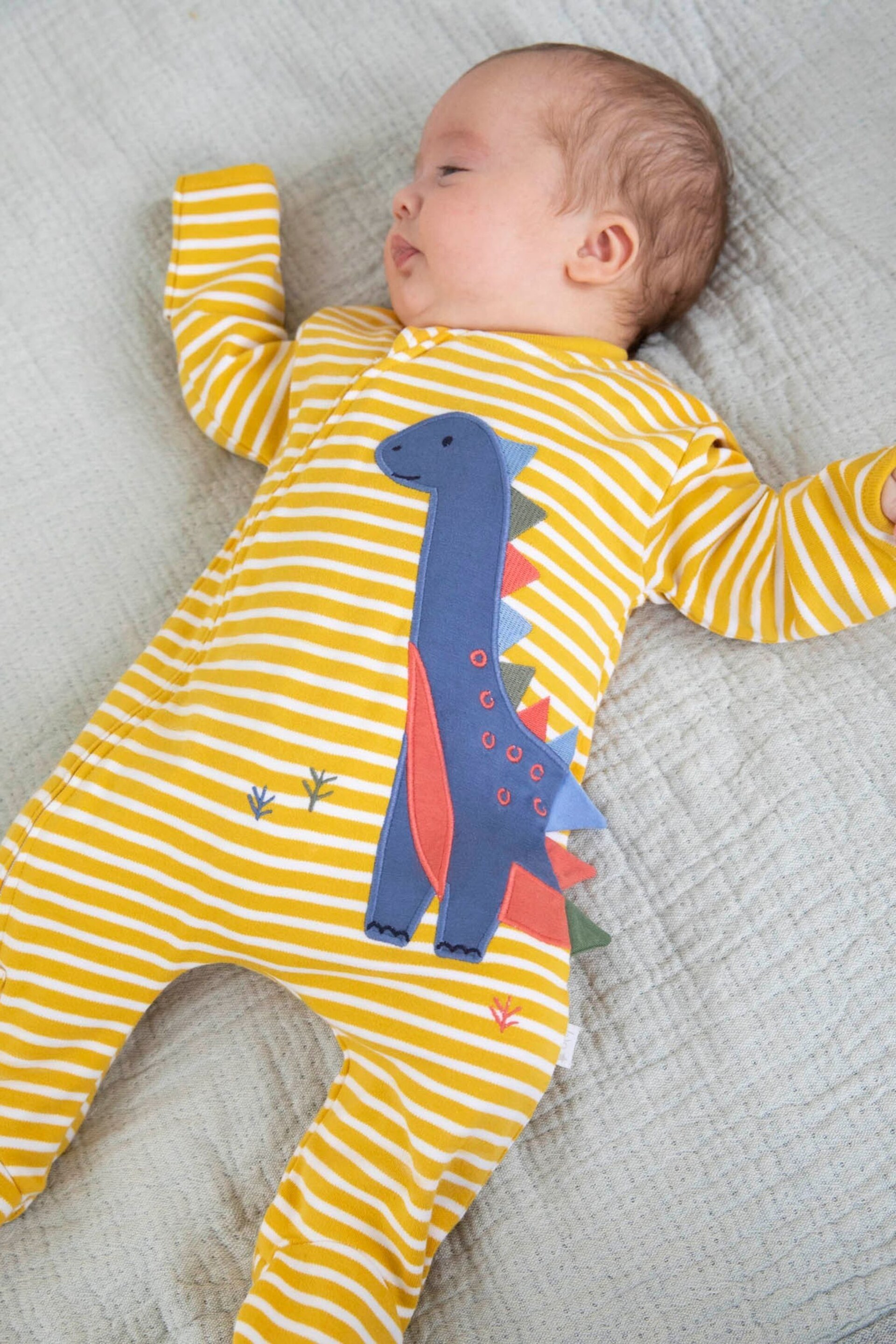 JoJo Maman Bébé Mustard Dinosaur Appliqué Zip Sleepsuit - Image 3 of 5