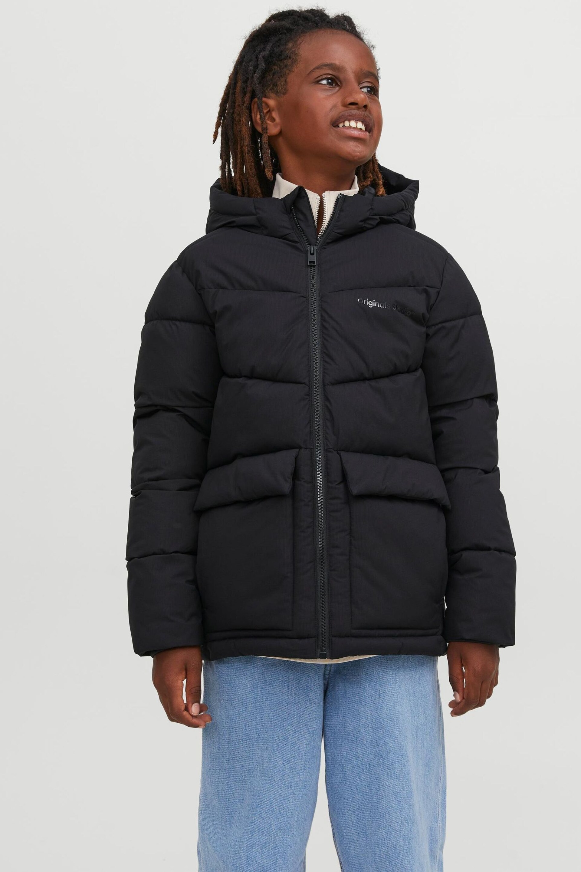 JACK & JONES Black Hooded Padded Coat - Image 1 of 7