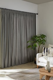 Charcoal Grey Cotton Lined Pencil Pleat Curtains - Image 2 of 7