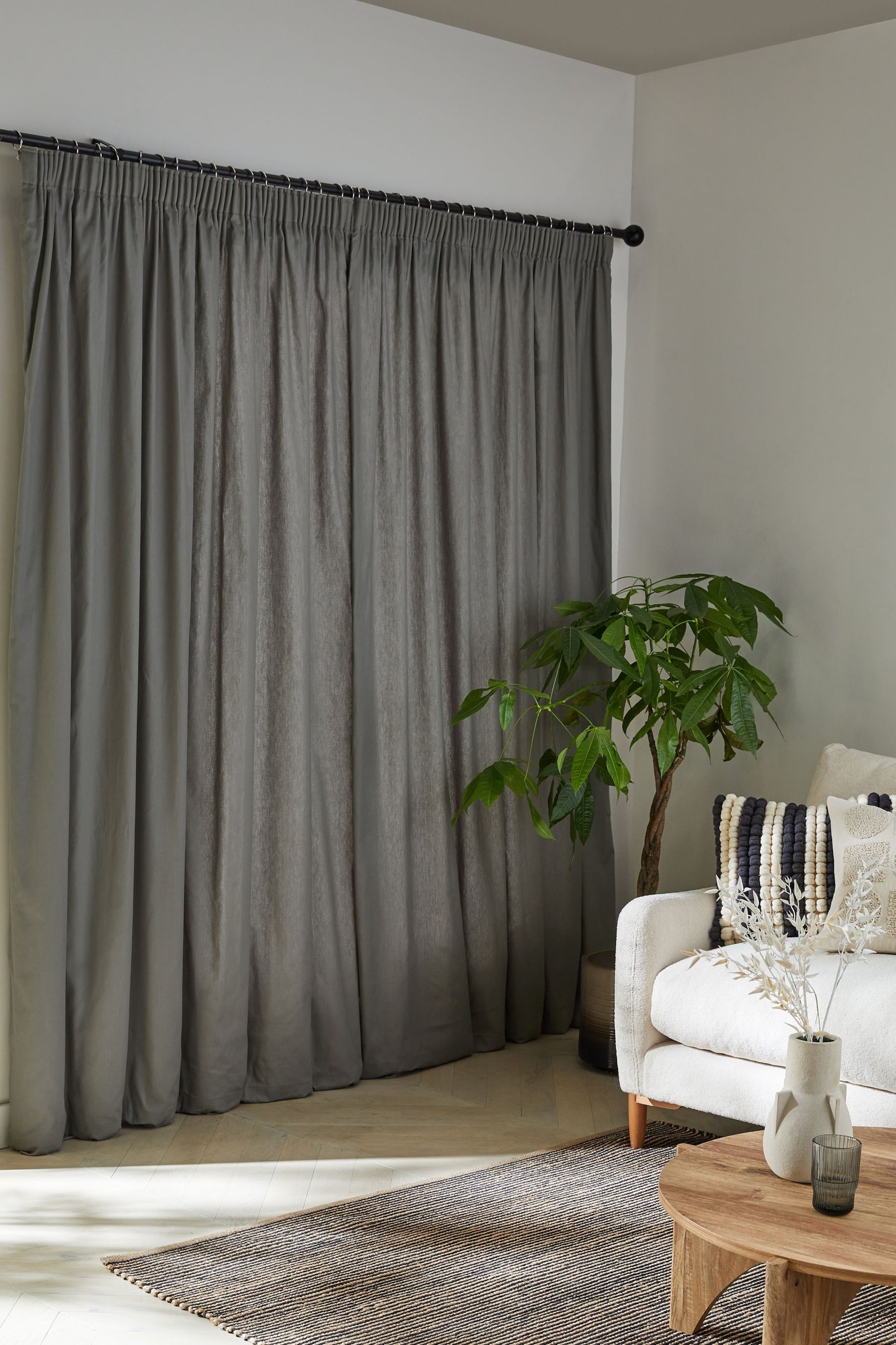 Charcoal Grey Cotton Lined Pencil Pleat Curtains - Image 2 of 7