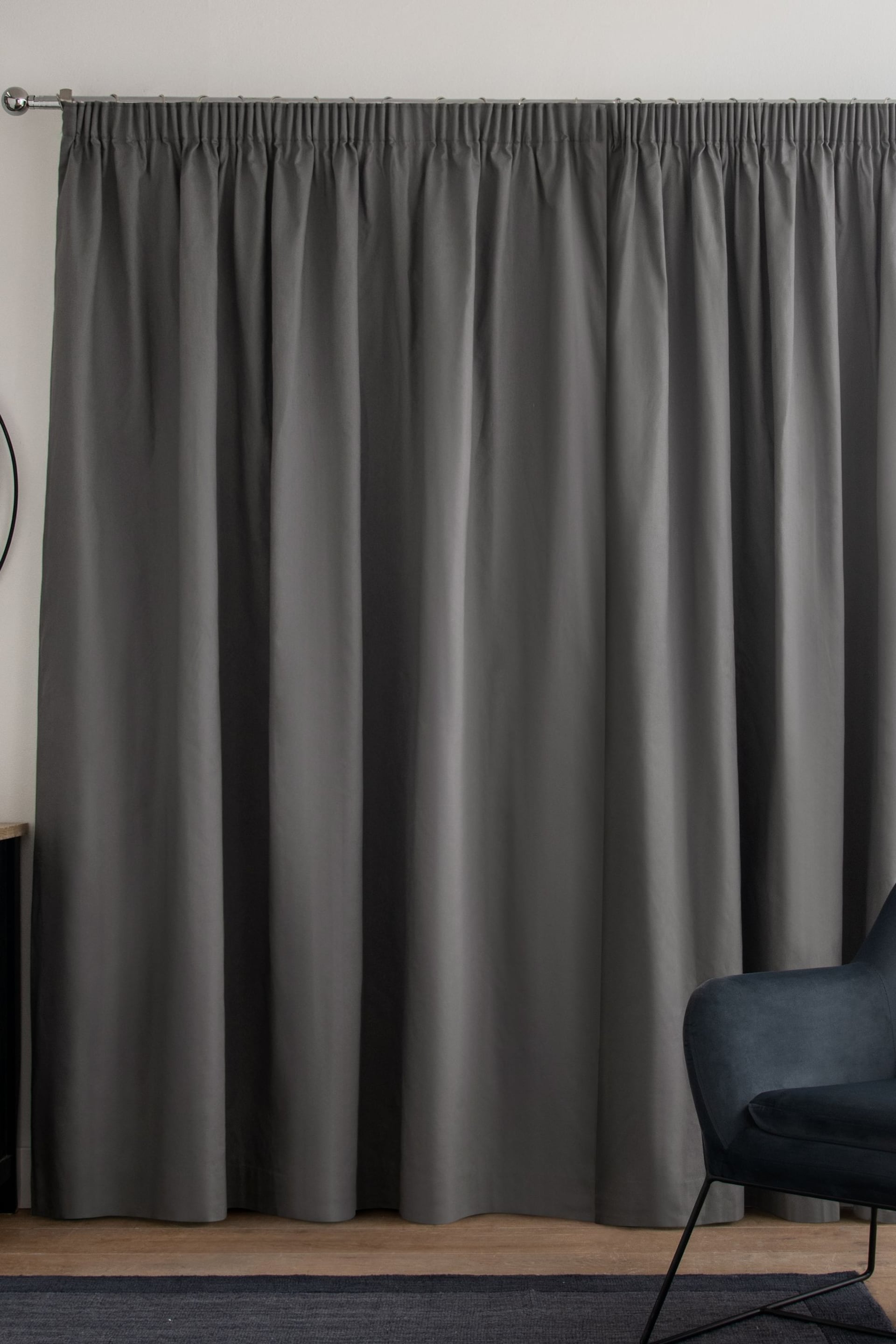 Charcoal Grey Cotton Lined Pencil Pleat Curtains - Image 5 of 7