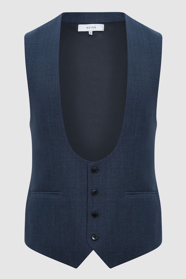 Reiss Navy Ease Sharkskin Horseshoe Slim Fit Waistcoat - Image 2 of 7