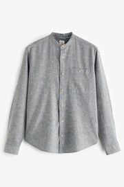 Grey Grandad Collar Linen Blend Long Sleeve Shirt - Image 5 of 6