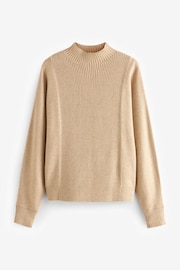 Camel Brown Stand Neck Rib Mix Jumper - Image 5 of 6