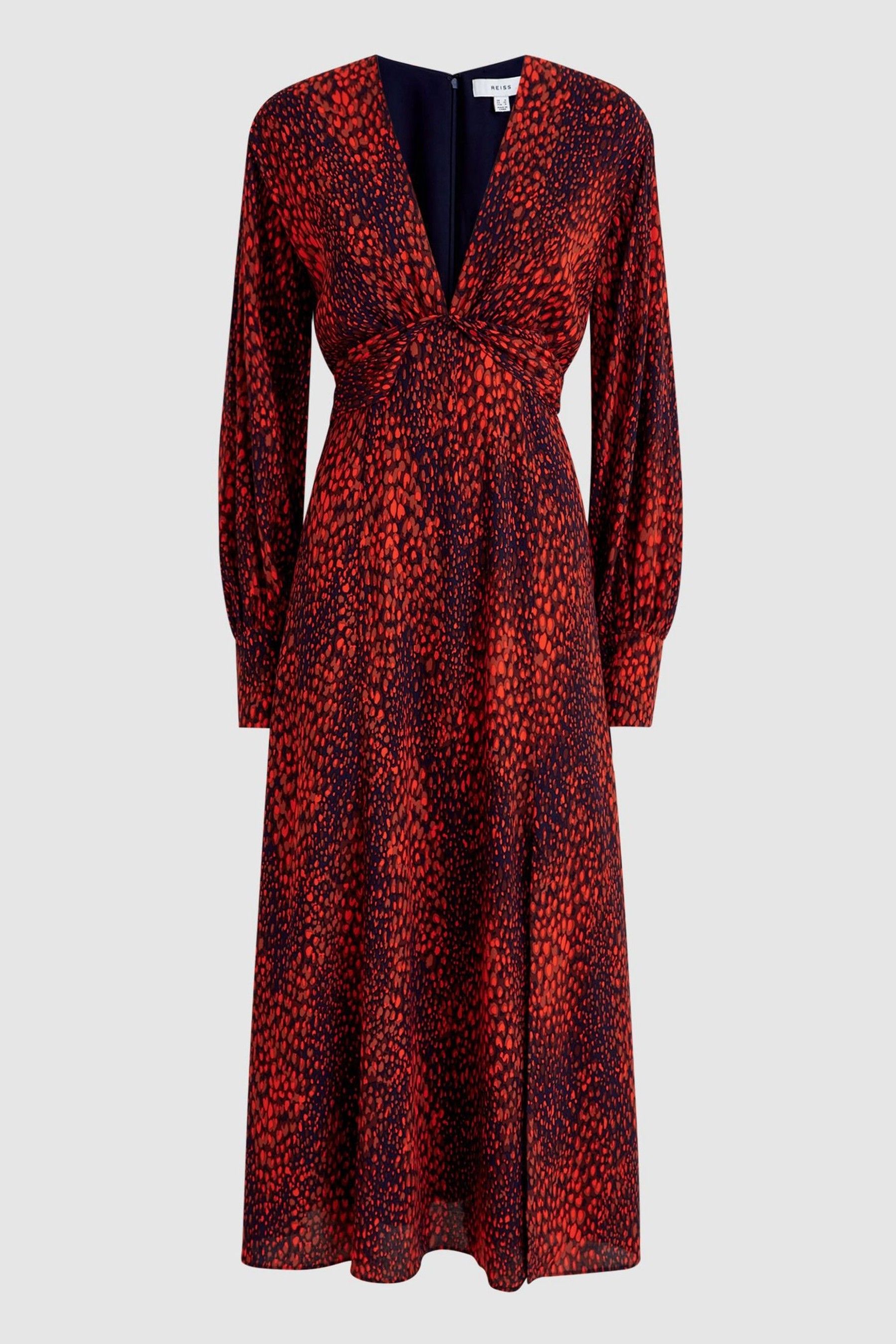 Buy Reiss Red Maya Petite Animal Print Blouson Sleeve Midi Dress from the Next UK online shop