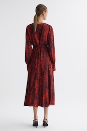 Reiss Red Maya Petite Animal Print Blouson Sleeve Midi Dress - Image 5 of 6