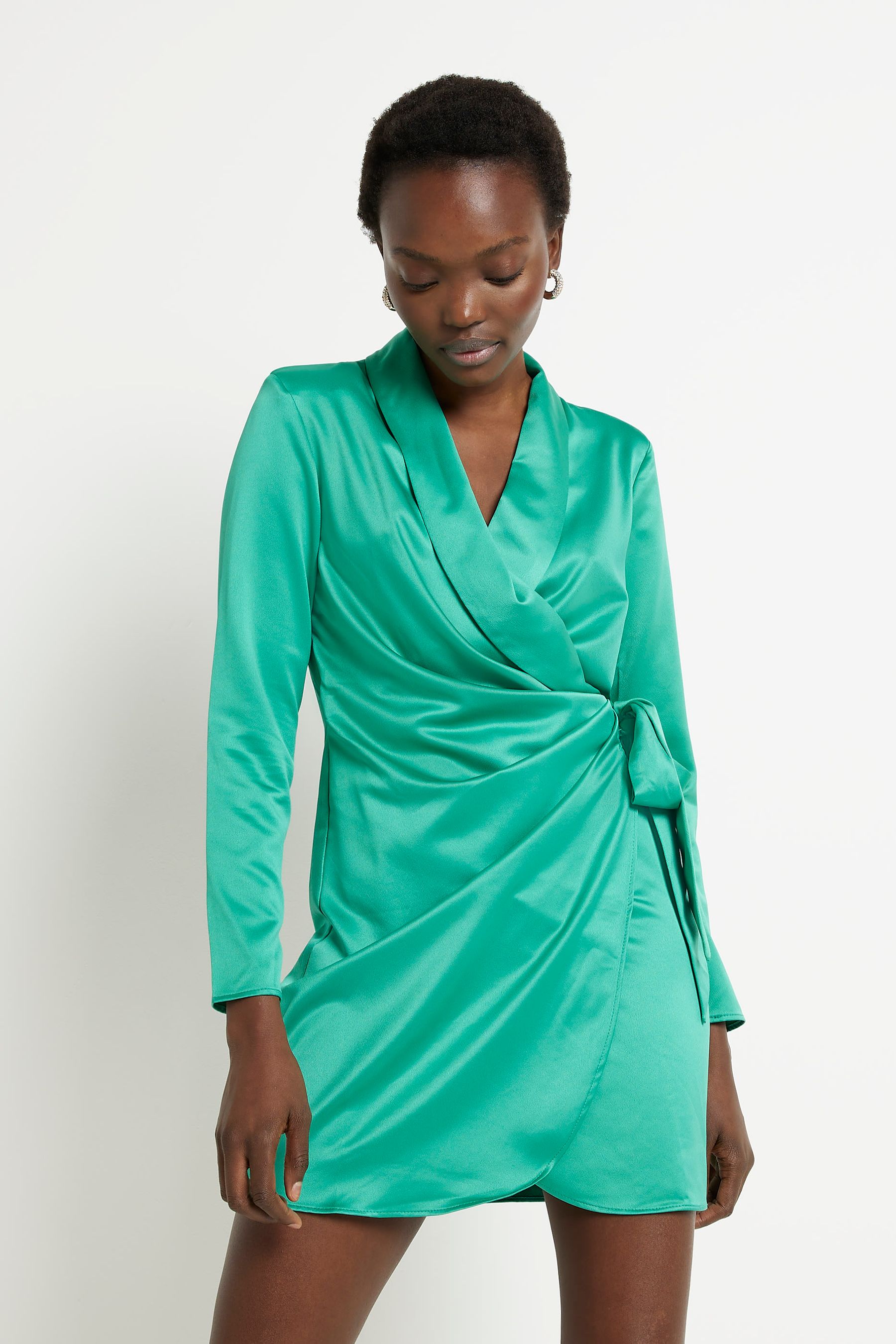 Green satin blazer dress online