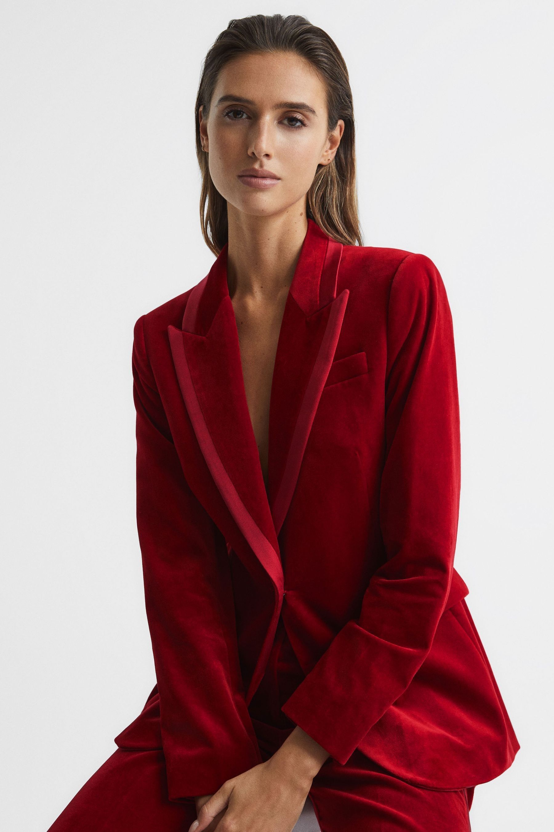 Womens red velvet blazer top