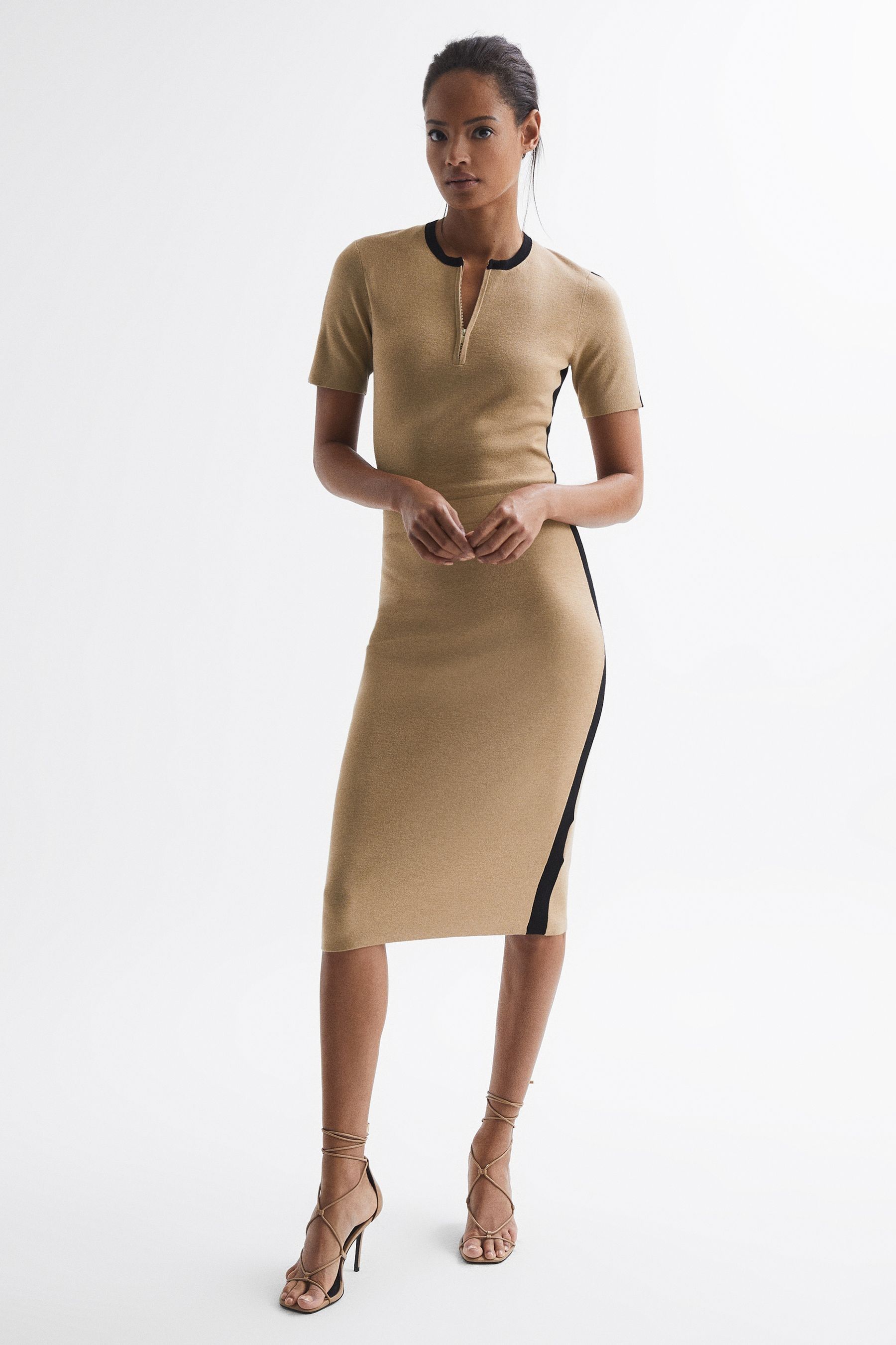 Camel bodycon midi dress discount