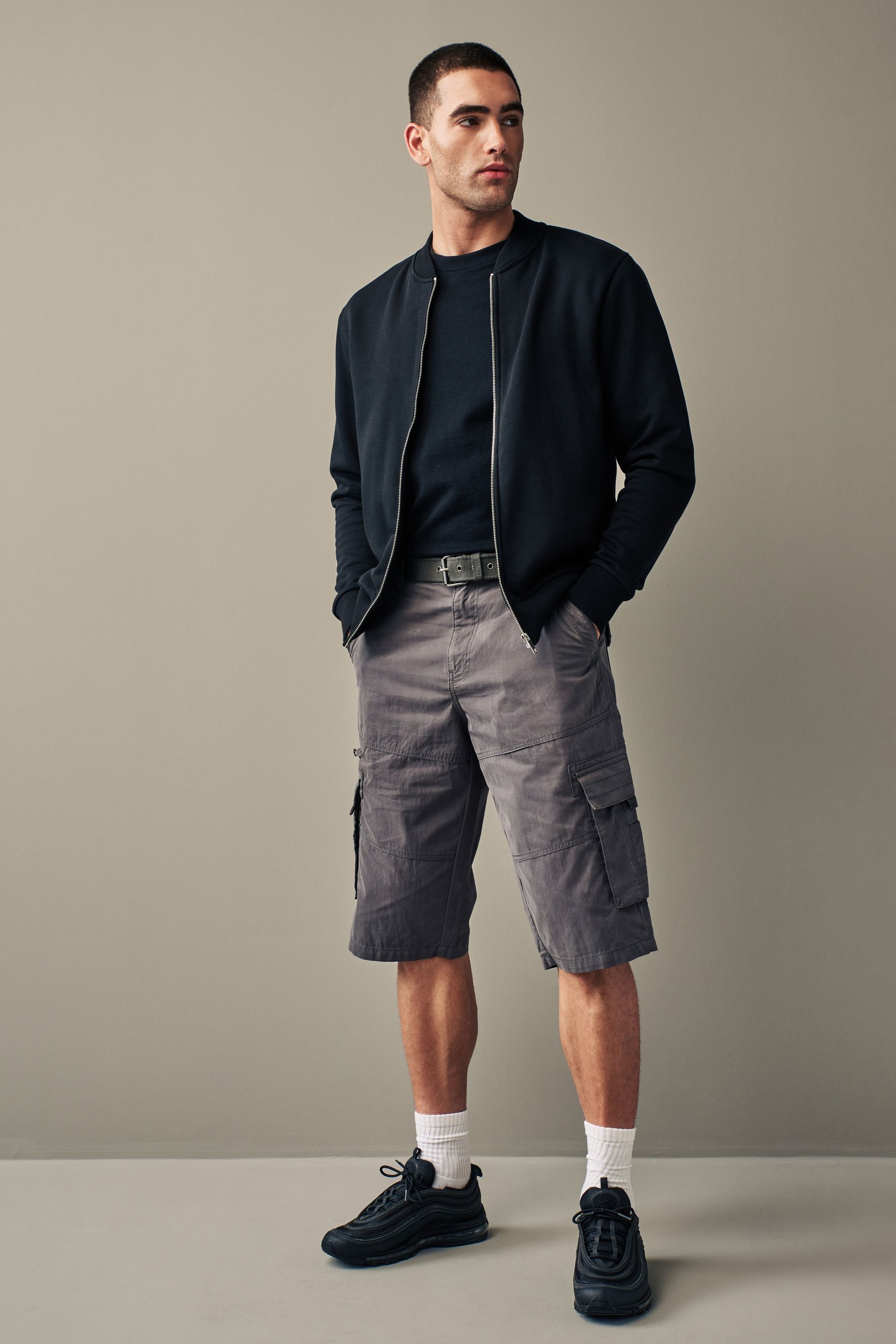 Buy Grey Long Length Belted Cargo Shorts from the Next UK online shop
