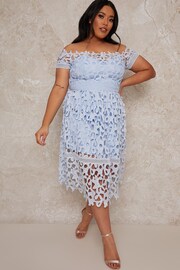 Chi Chi London Blue Plus Size Bardot Lace Midi Dress - Image 1 of 4