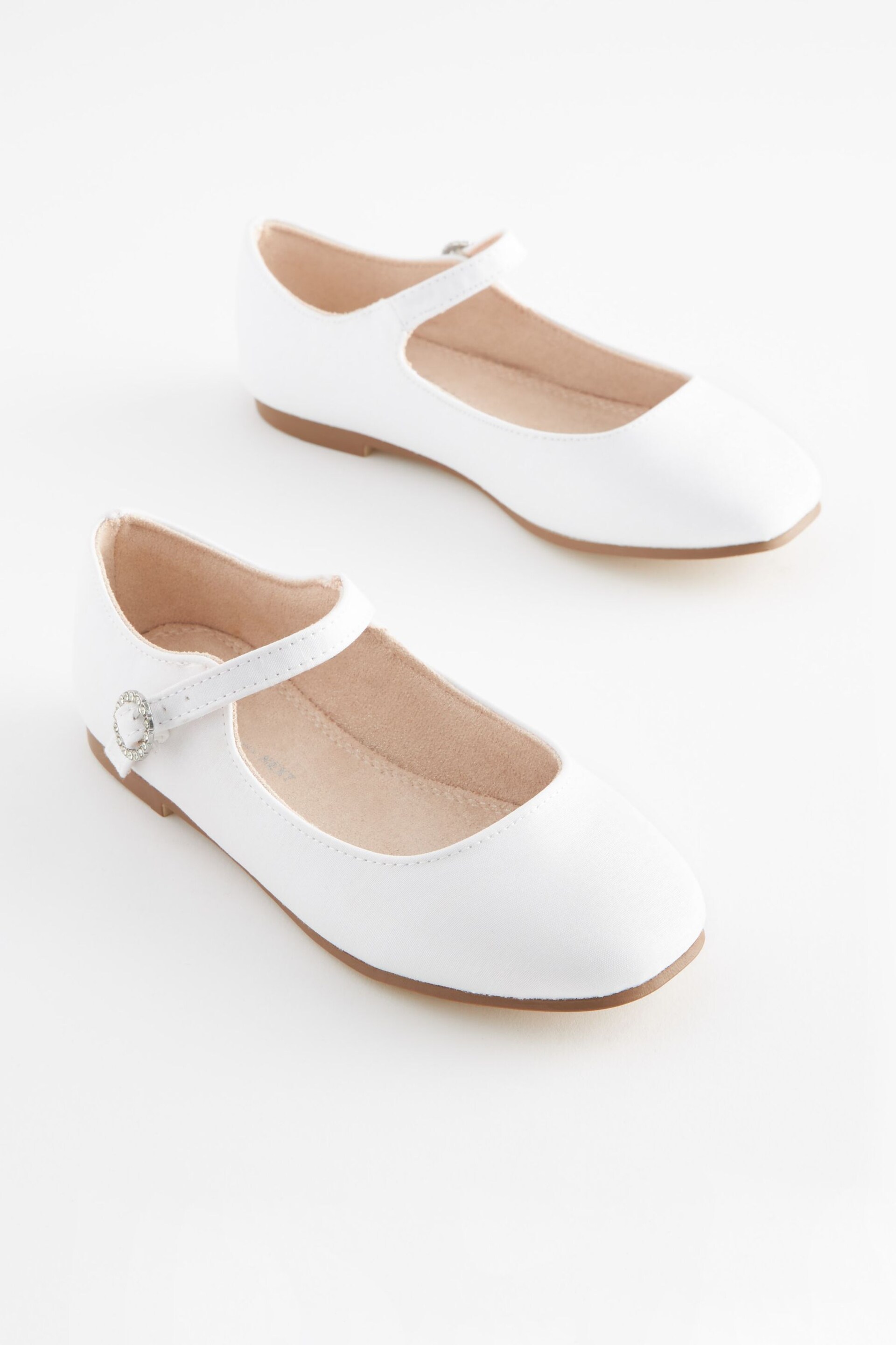 White Satin (Stain Resistant) Wide Fit (G) Square Toe Mary Jane Occasion Shoes - Image 1 of 5