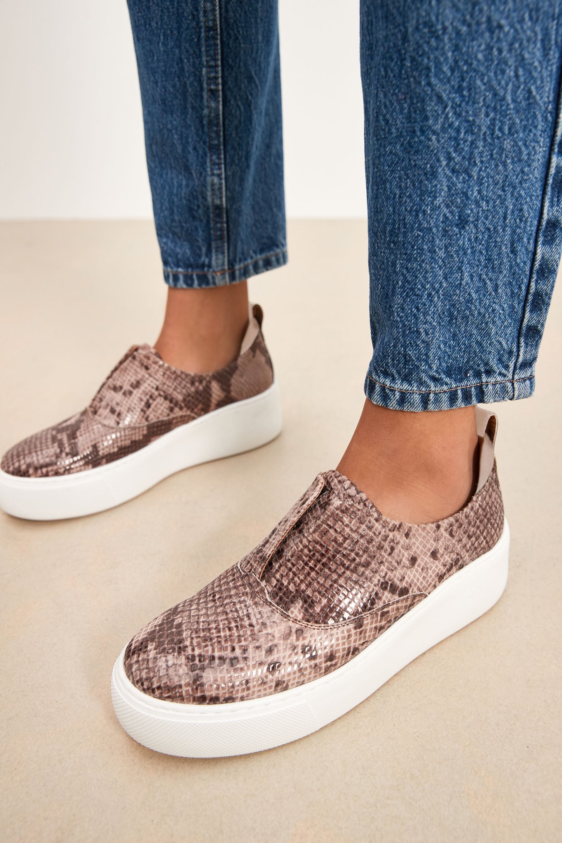 Buy Snake Print Slip On Signature Forever Comfort Leather Chunky Wedge Platform Trainers from Next Luxembourg
