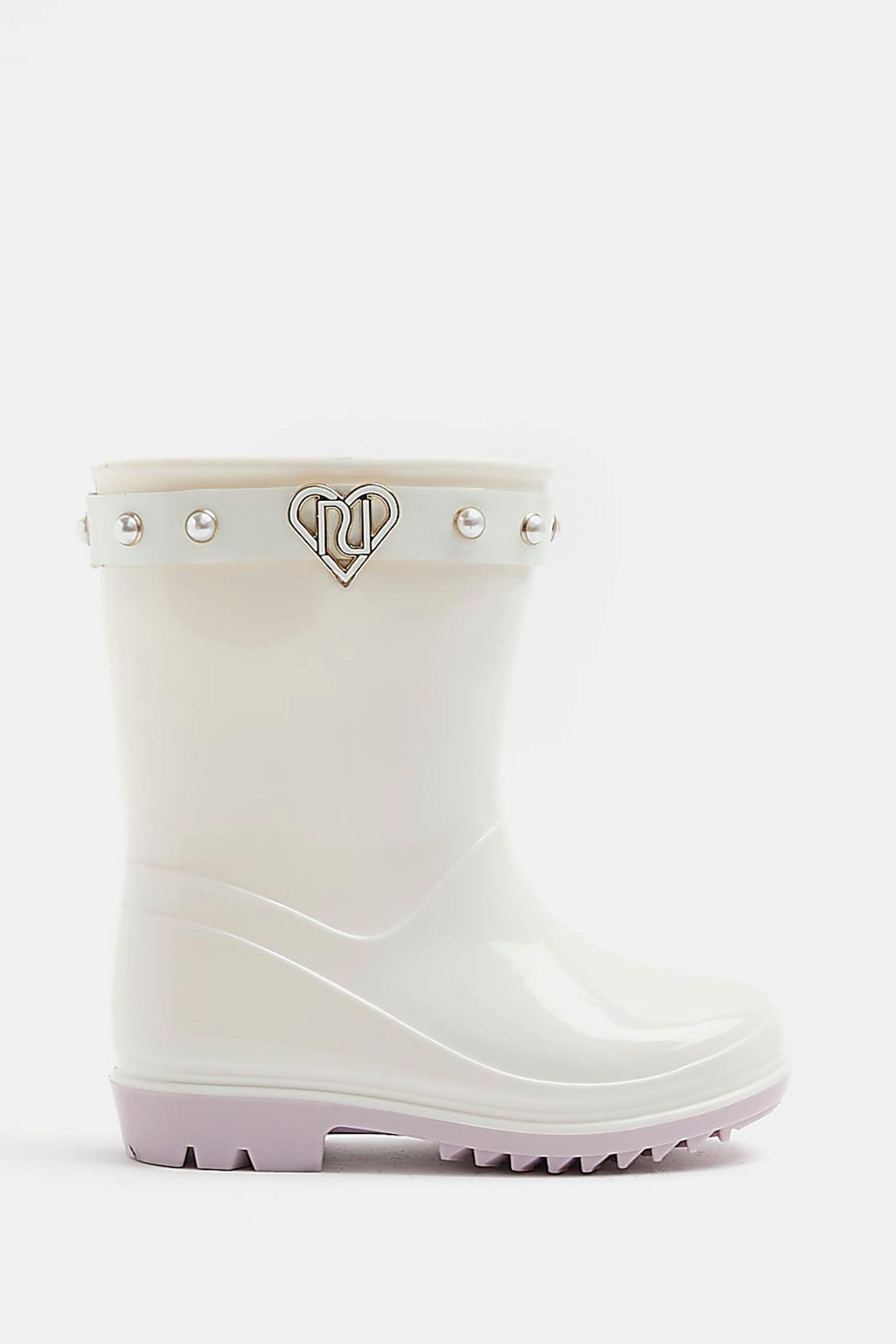 Buy River Island Girls Cream Heart Pearl Wellies from Next Luxembourg